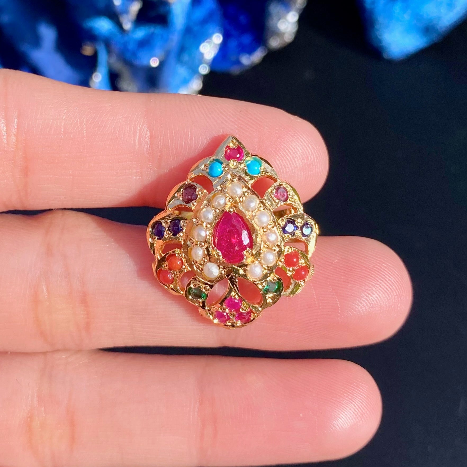 Gold Polished Jadau Ring for Ladies BLR 004