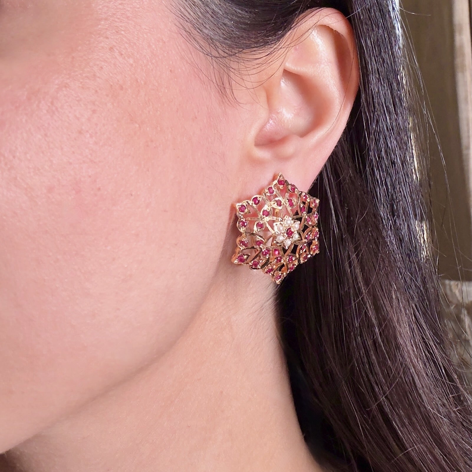 Ruby Tops For Women | Gold Plated Jadau Stud Earrings ER 483