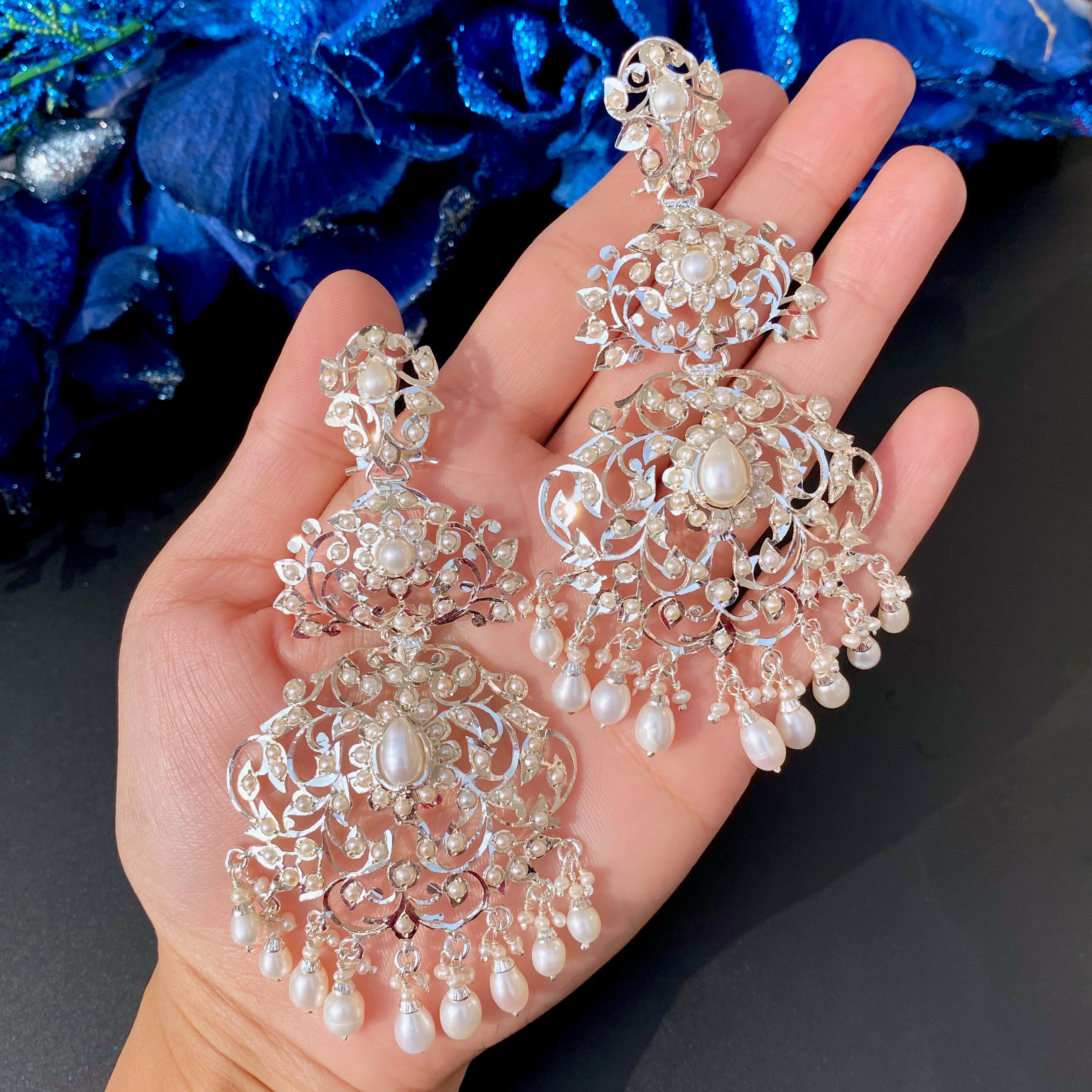 real pearl silver danglers