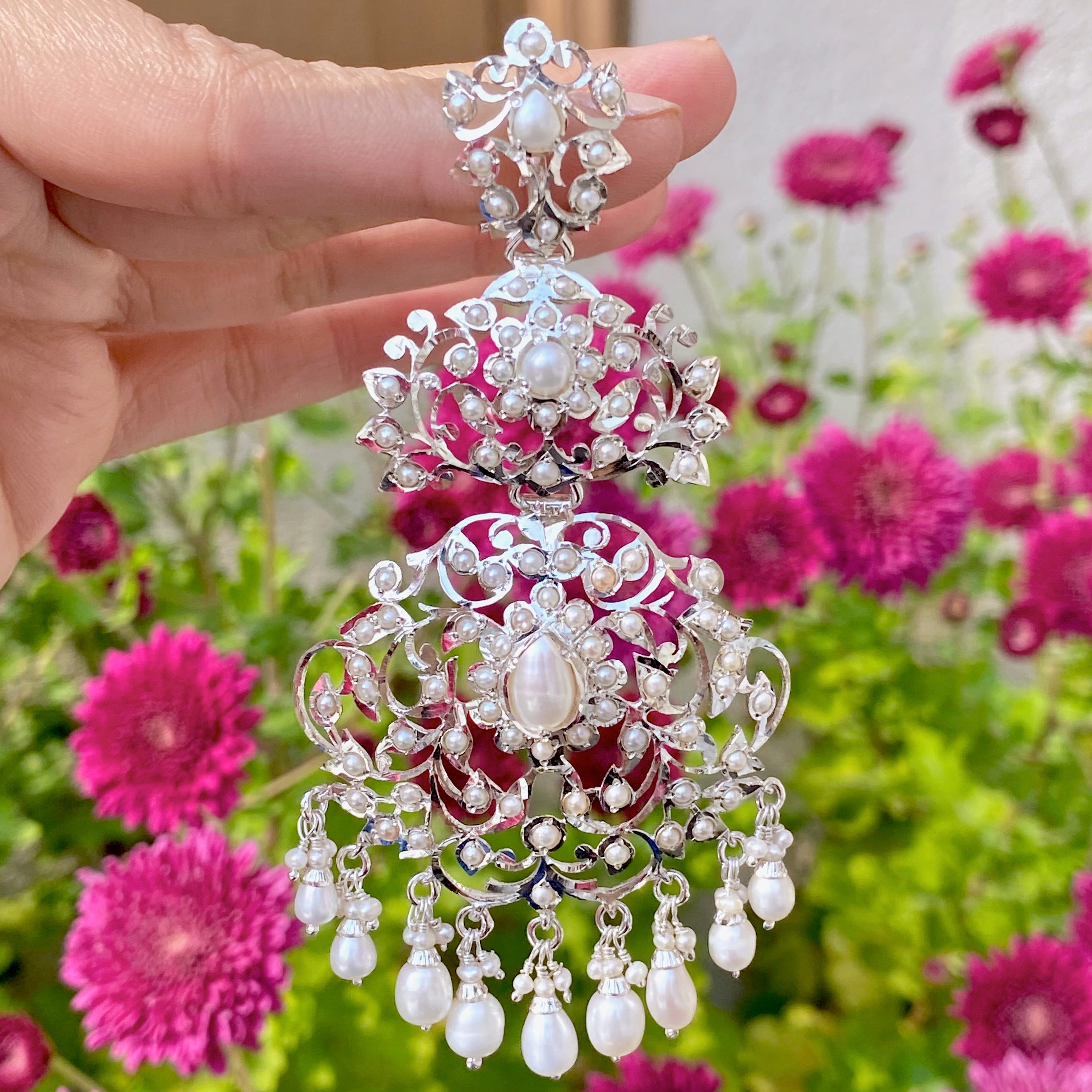 real pearl silver danglers