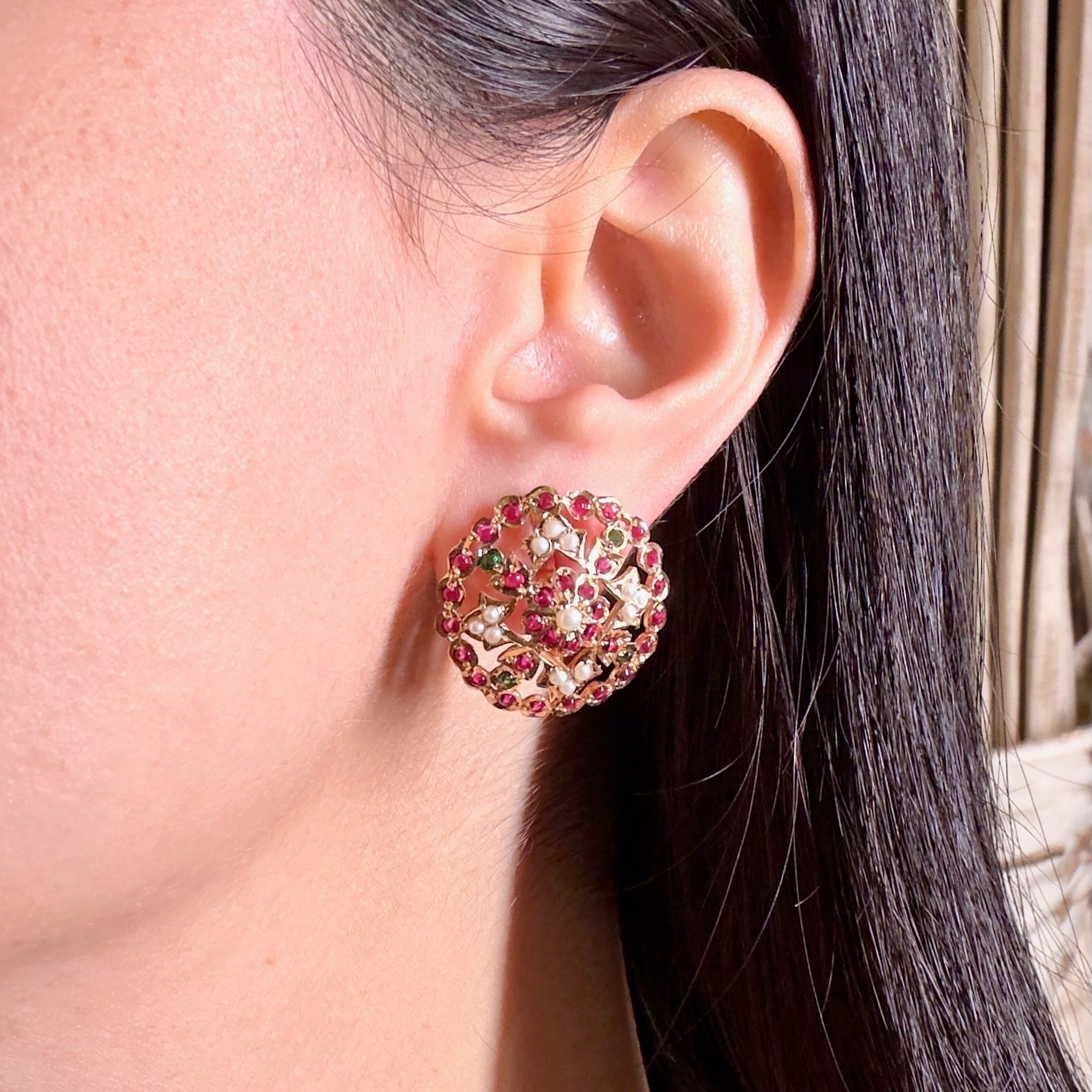 Round Tops For Women | Jadau Earrings Gold Plated on Silver ER 484