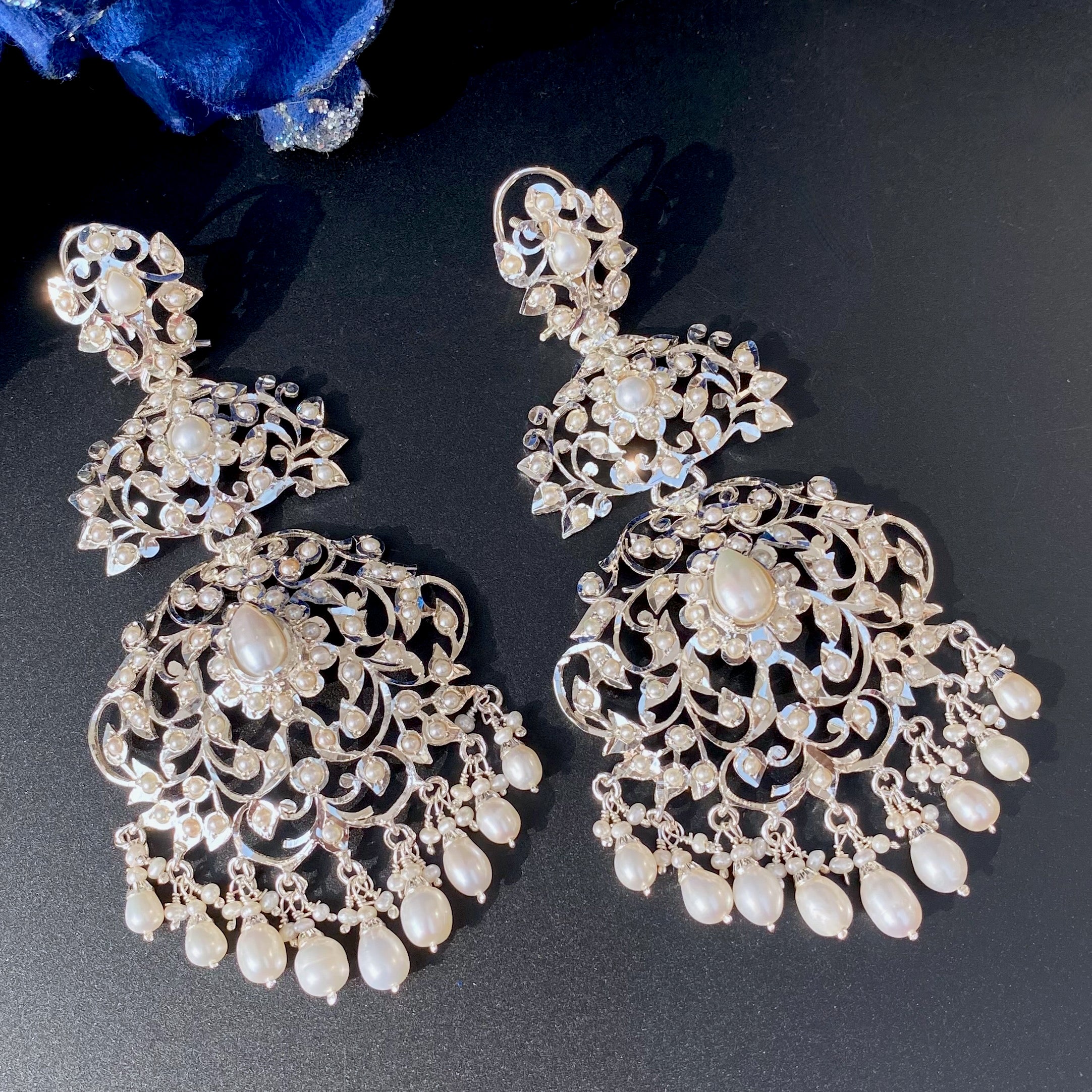 Pearl Danglers | Edwardian Design | Indo Western Silver Jewelry  SER 020
