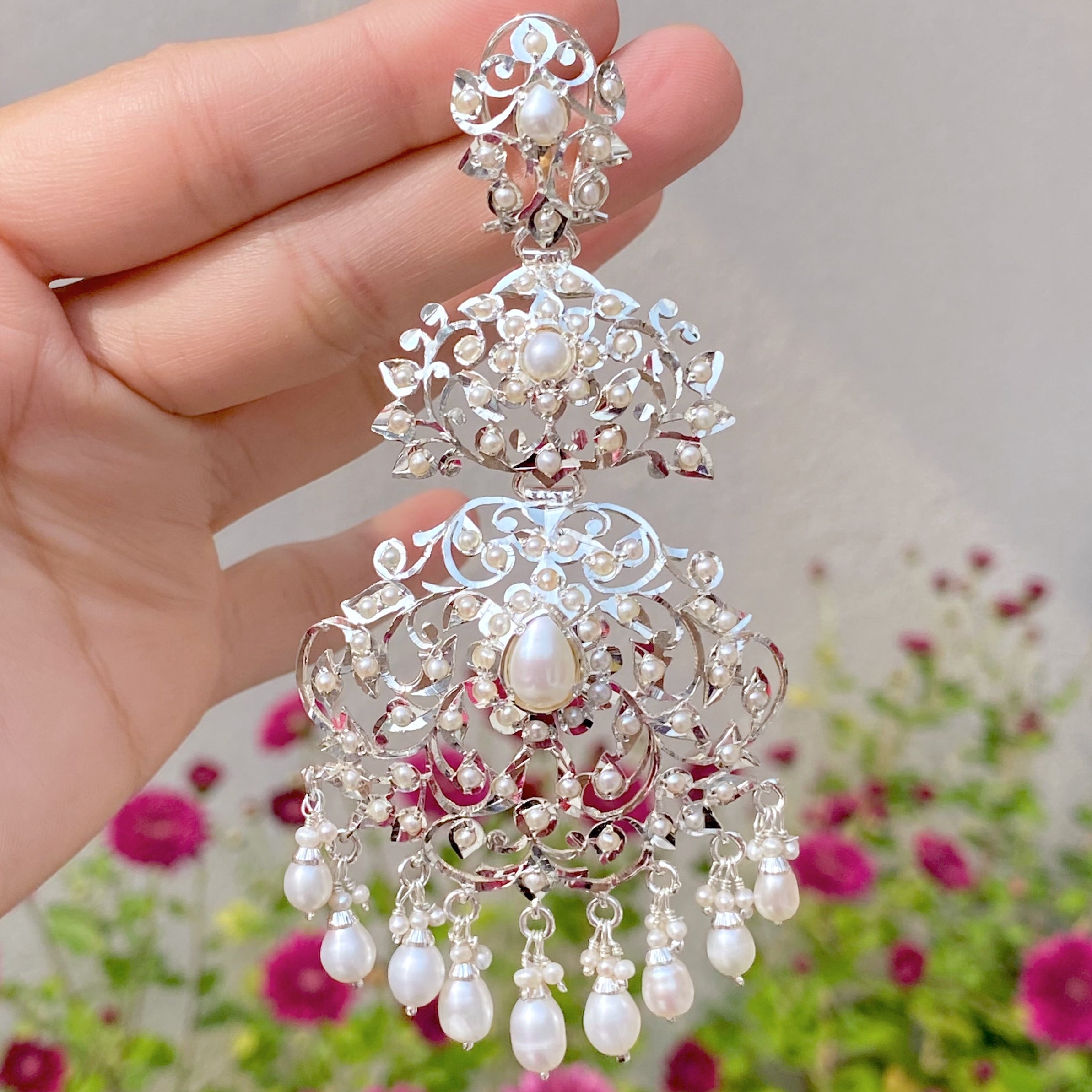 real pearl silver danglers
