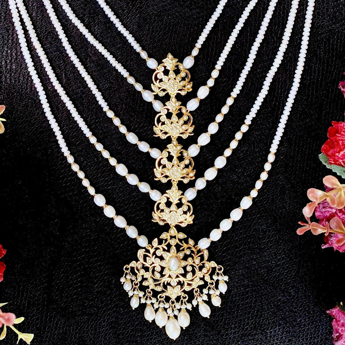 Pearl Panchlada Rani Haar Set Gold Plated Silver NS 033