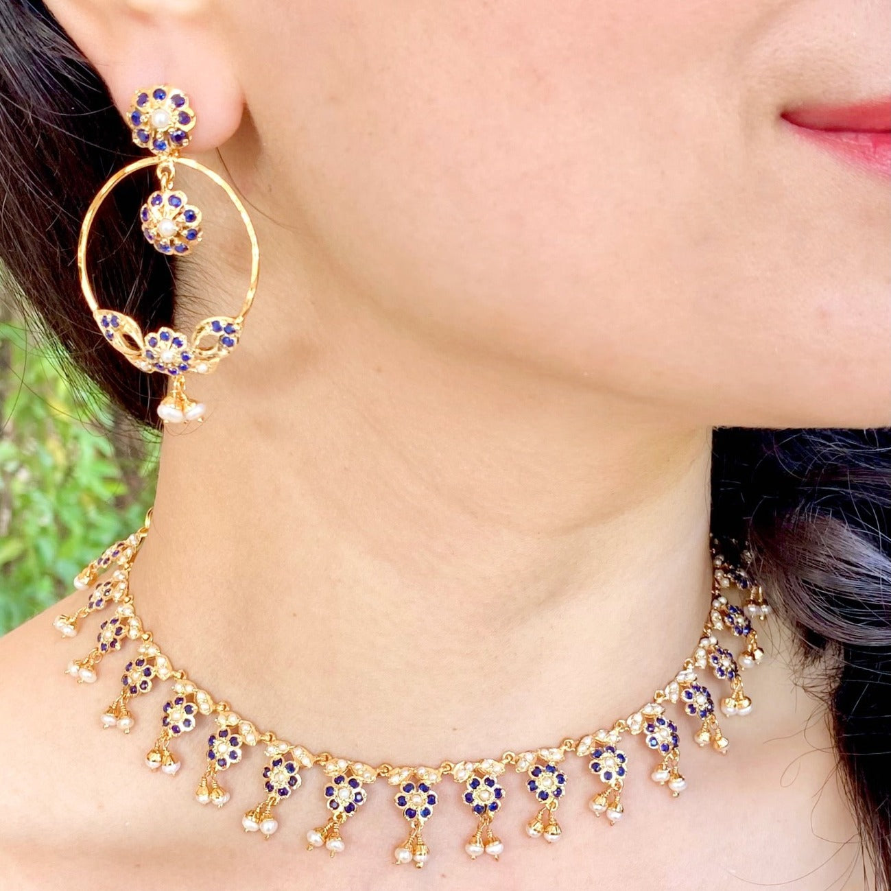 light weight necklace set with chandbali earrings