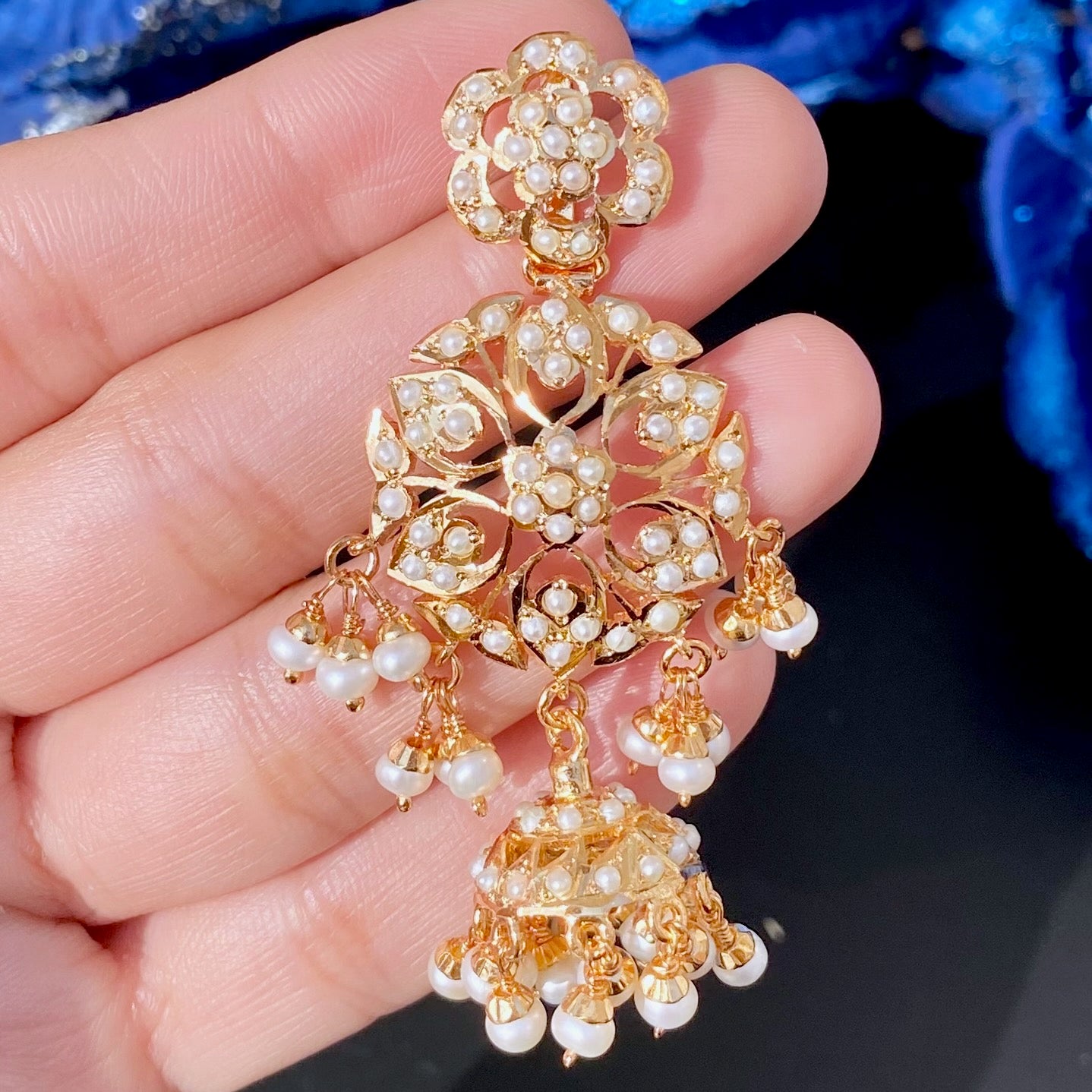 delicate pearl necklace with jhumki