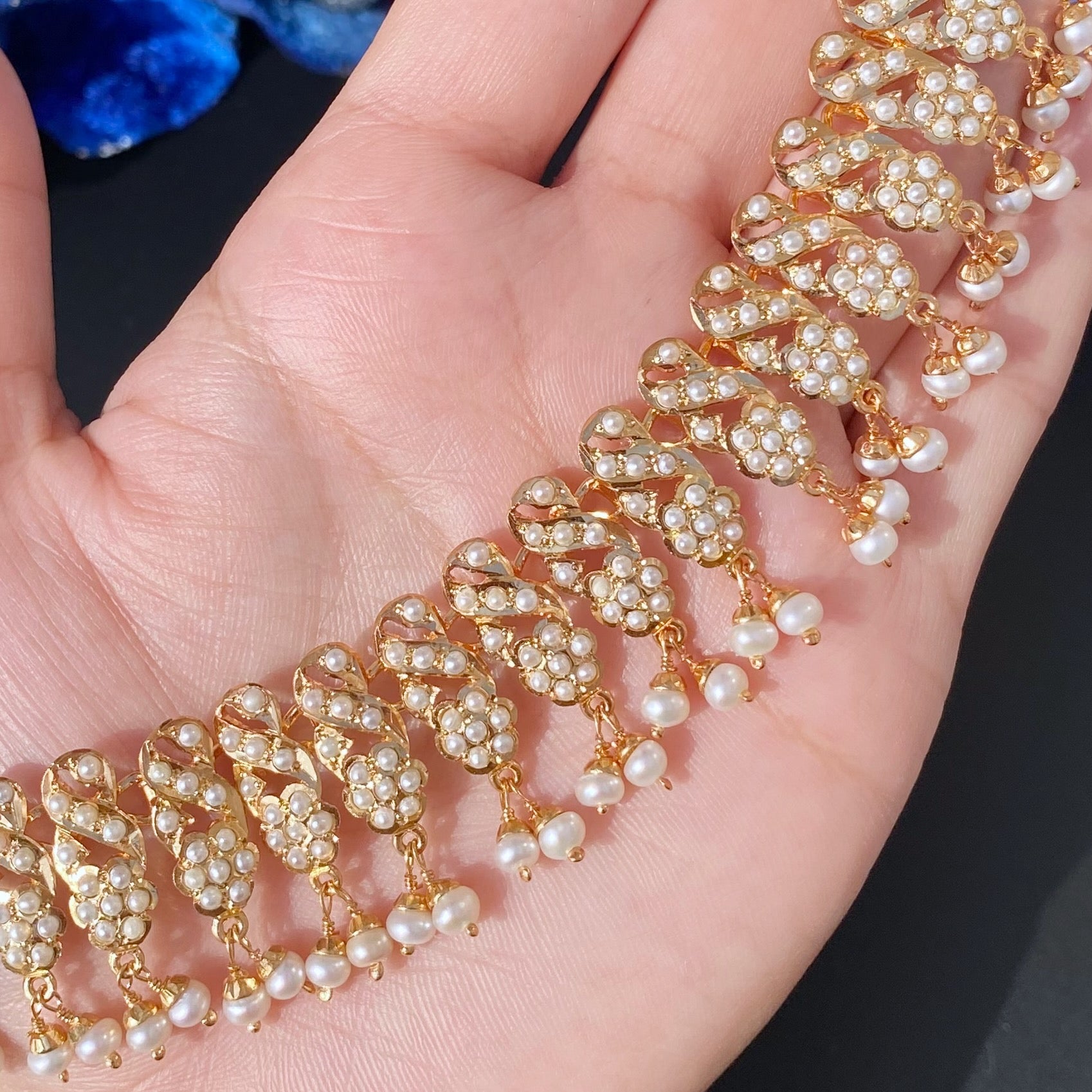 delicate pearl necklace with jhumki