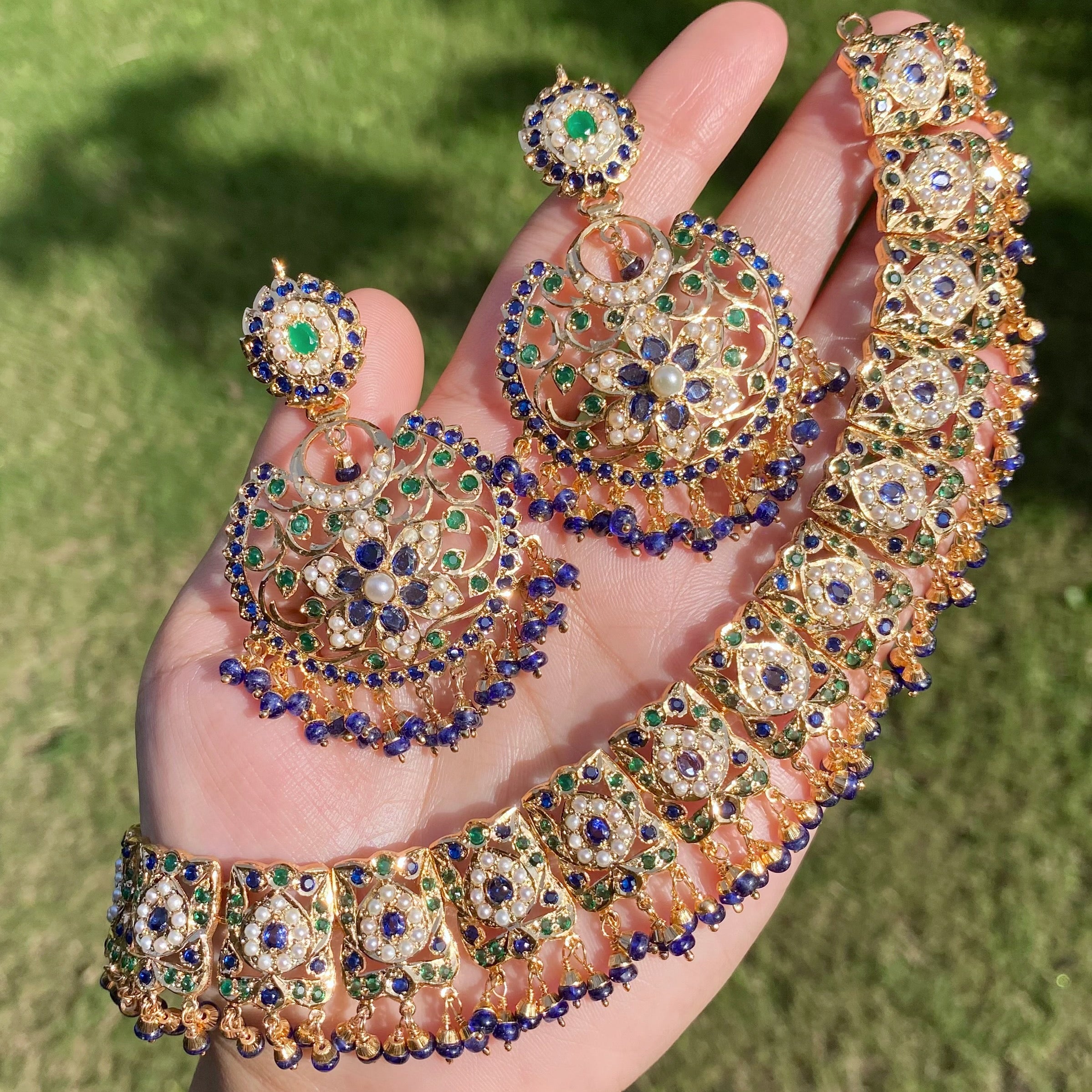 Opulent Jadau Necklace Set | Gold Plated on Silver NS 434