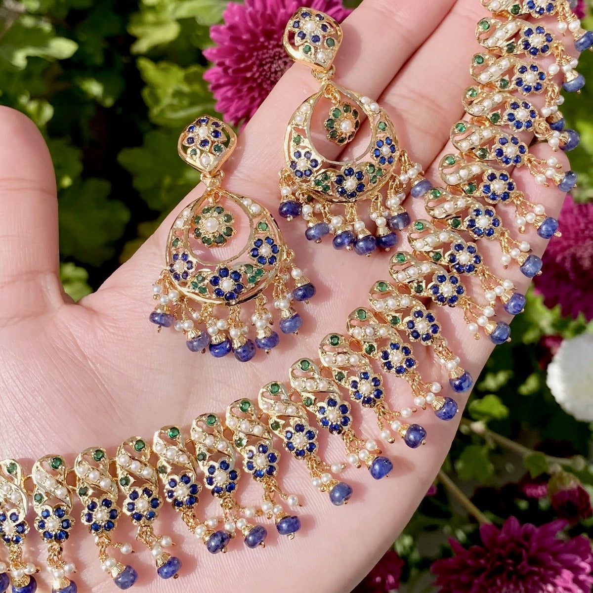 blue sapphire necklace set for women
