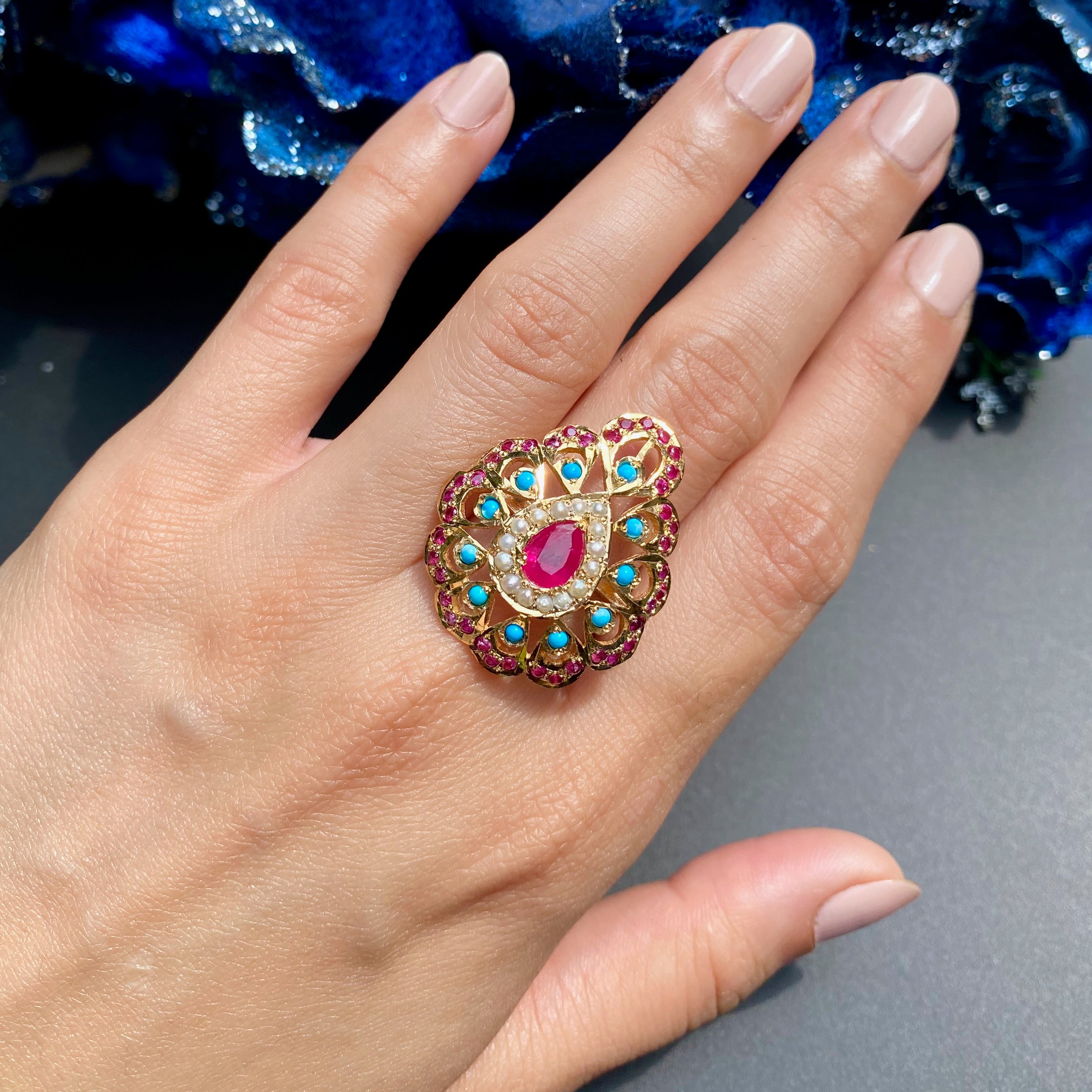 feroza ruby ring gold plated