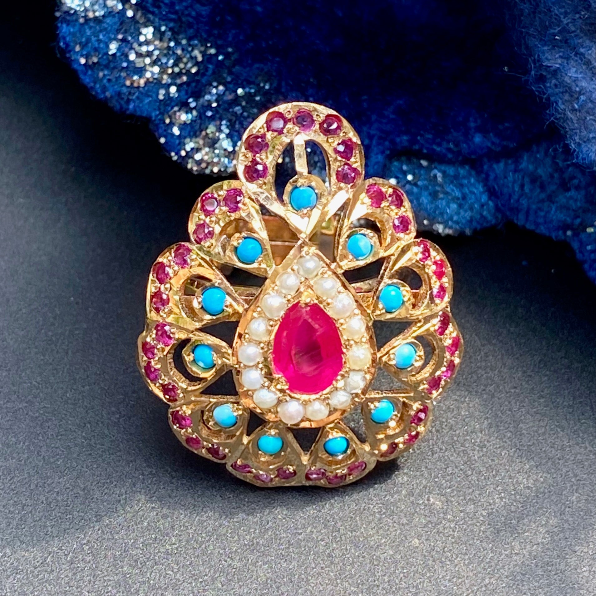 feroza ruby ring gold plated