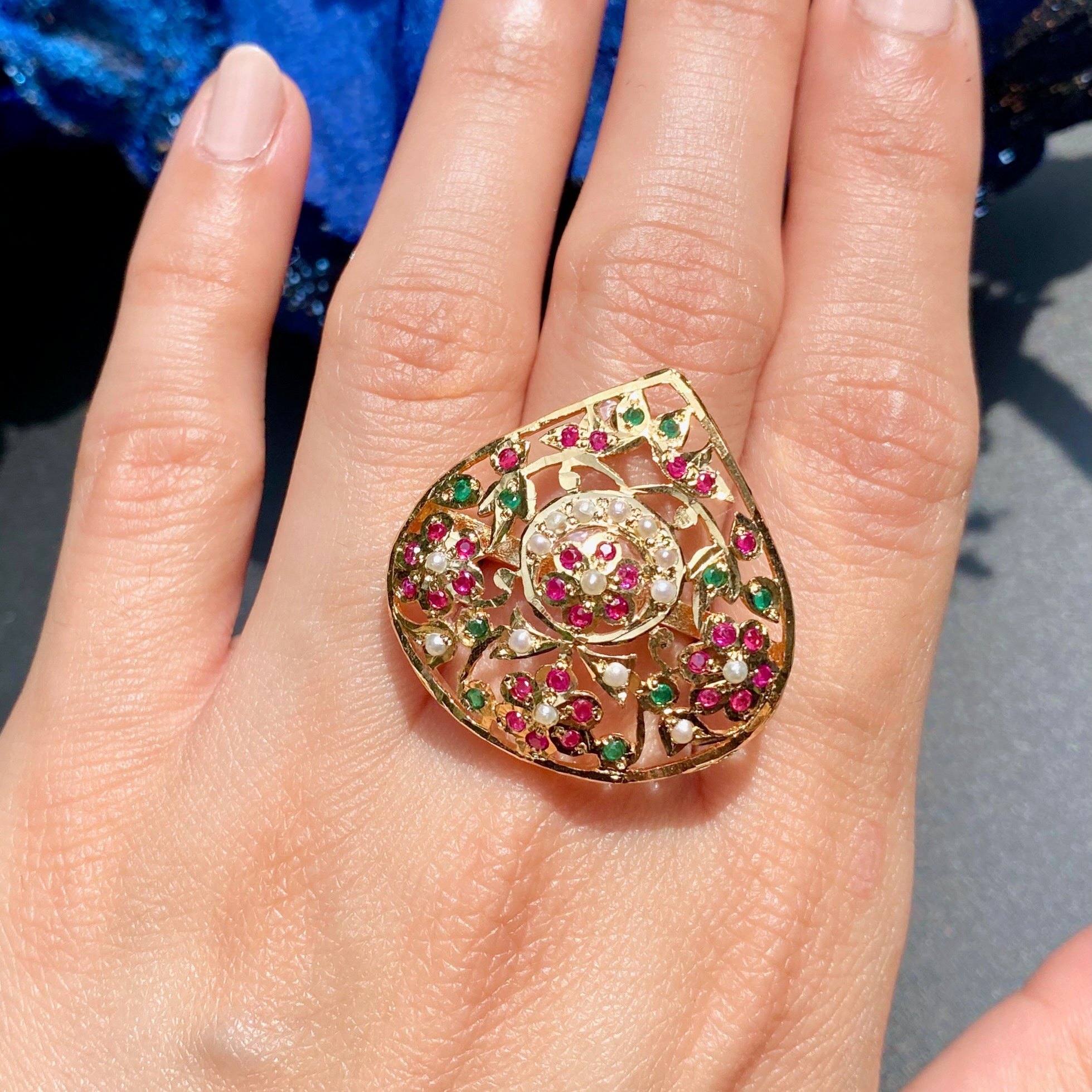 statement jadau ring 925 silver gold plated
