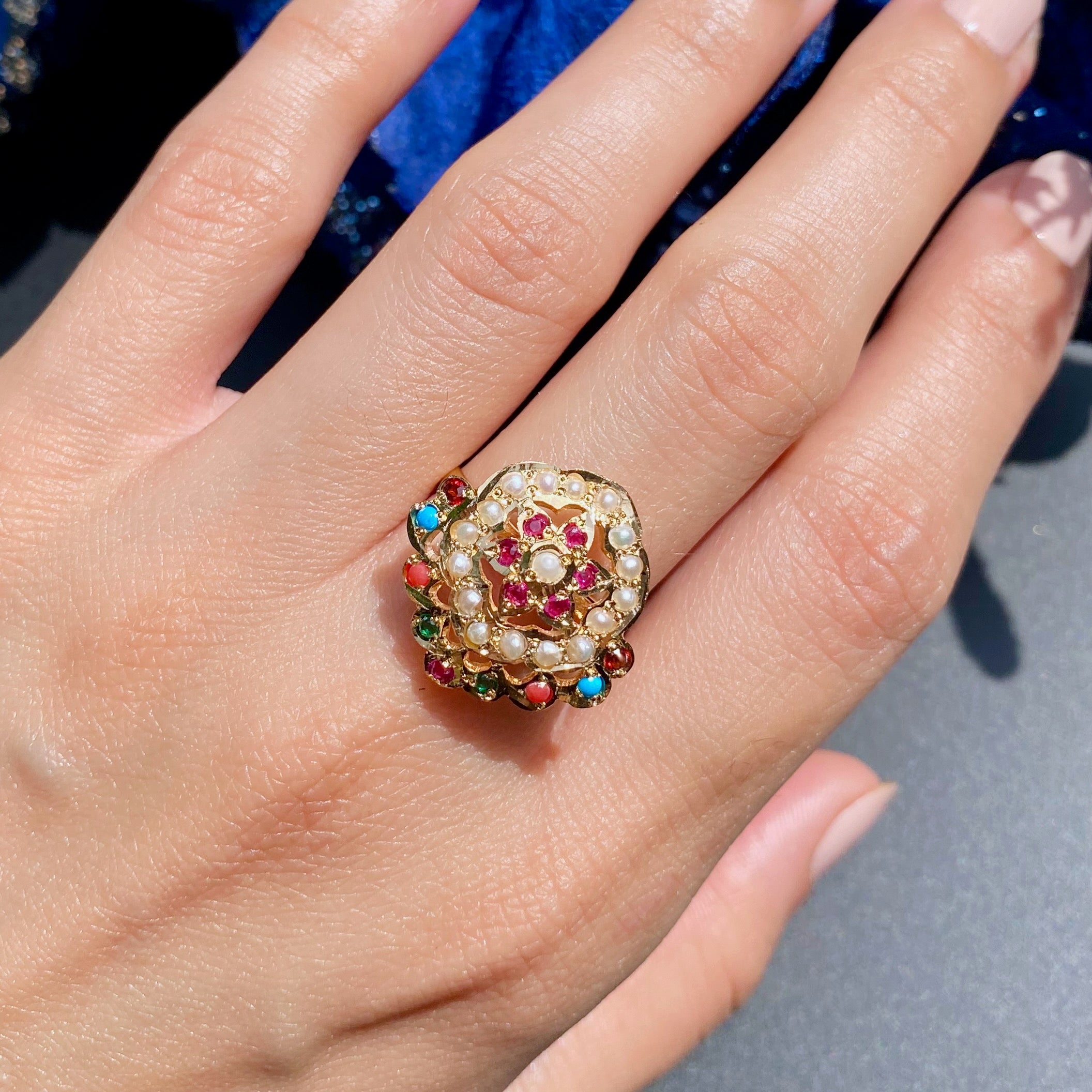 navratana ring gold plated on silver