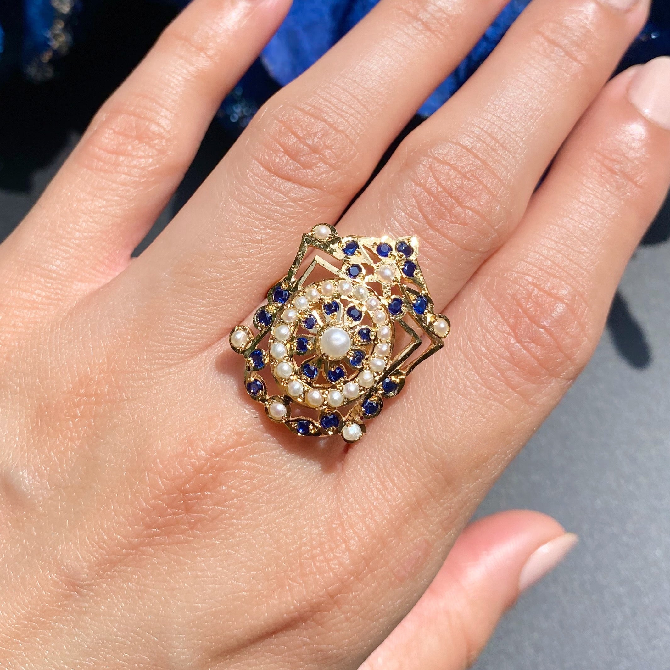 sapphire pearl ring gold plated