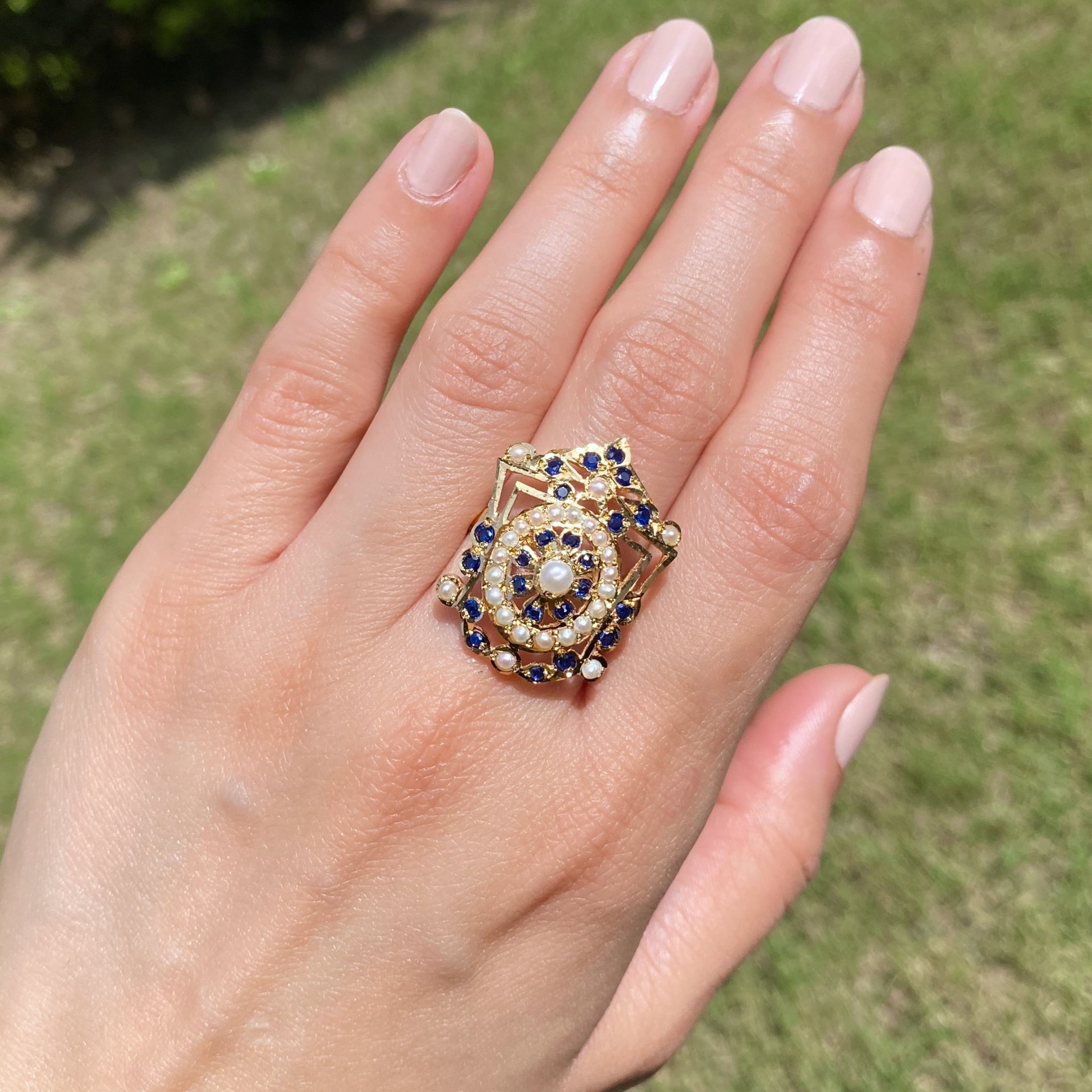 sapphire pearl ring gold plated