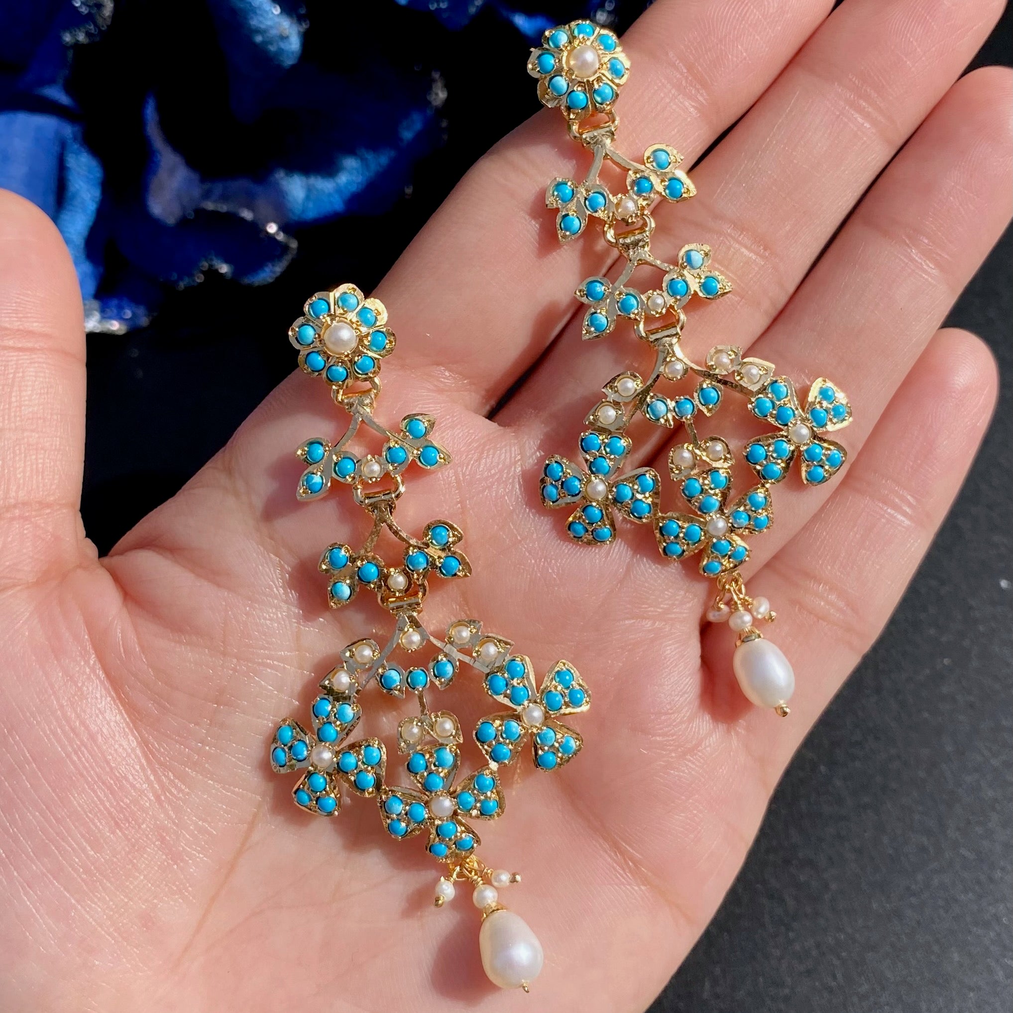 Modern Turquoise Danglers for Women | Gold Plated on Silver ER 633