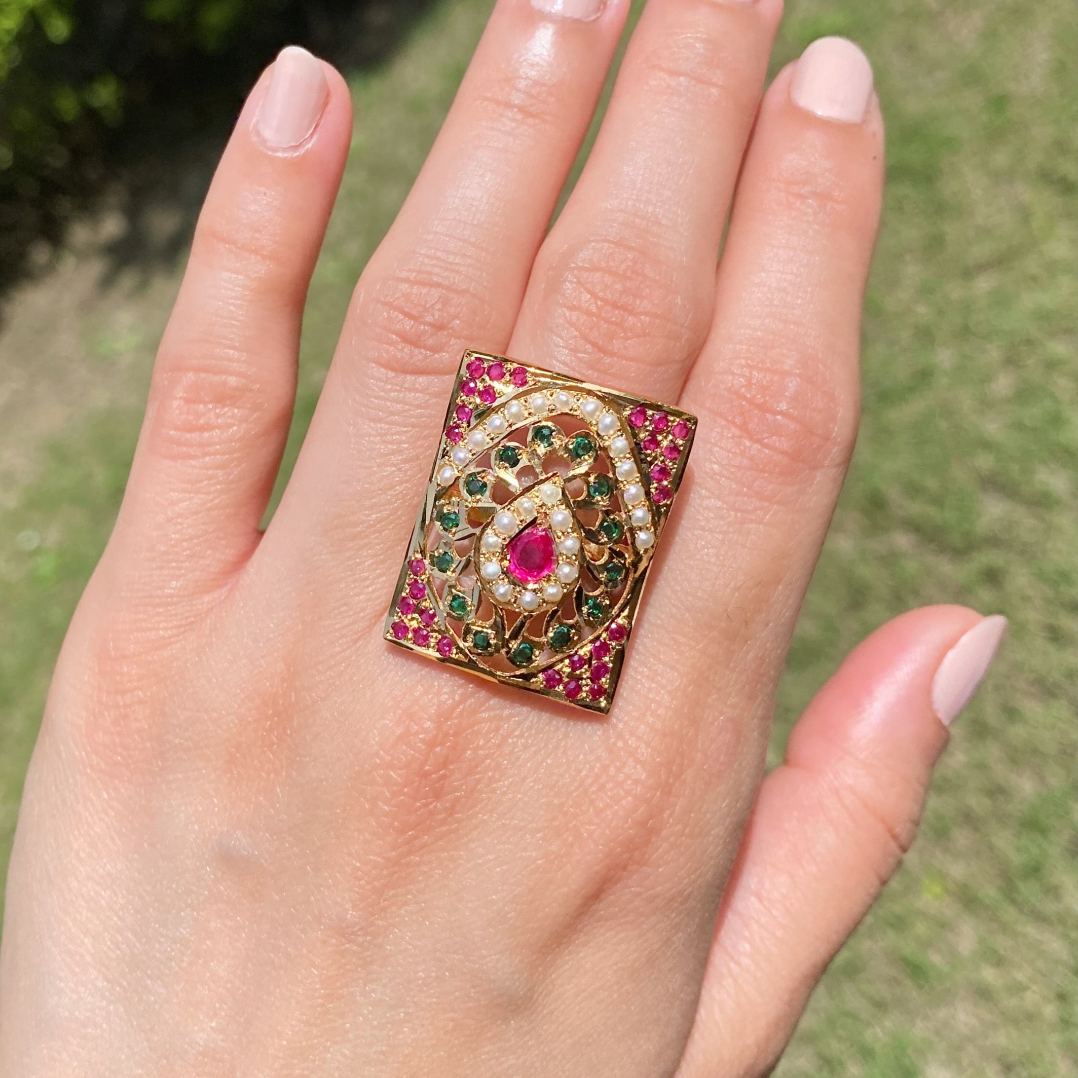 ruby emerald pearl ring