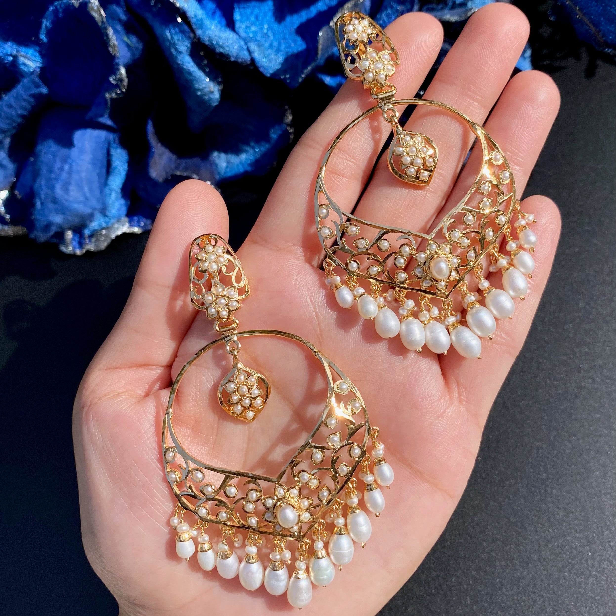 Opulent Pearl Chandbali Earrings | Gold Plated on Silver Base ER 634
