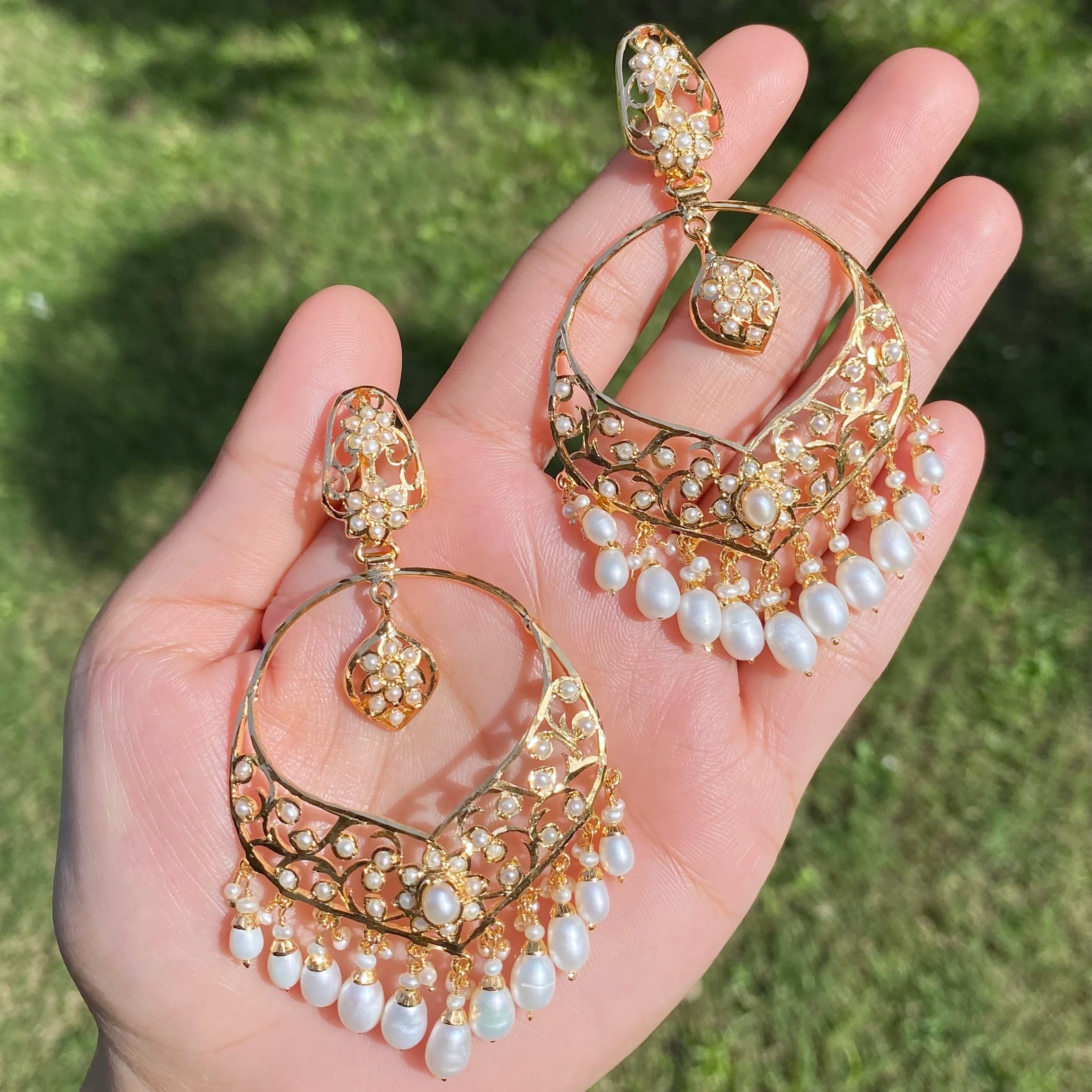 Opulent Pearl Chandbali Earrings | Gold Plated on Silver Base ER 634