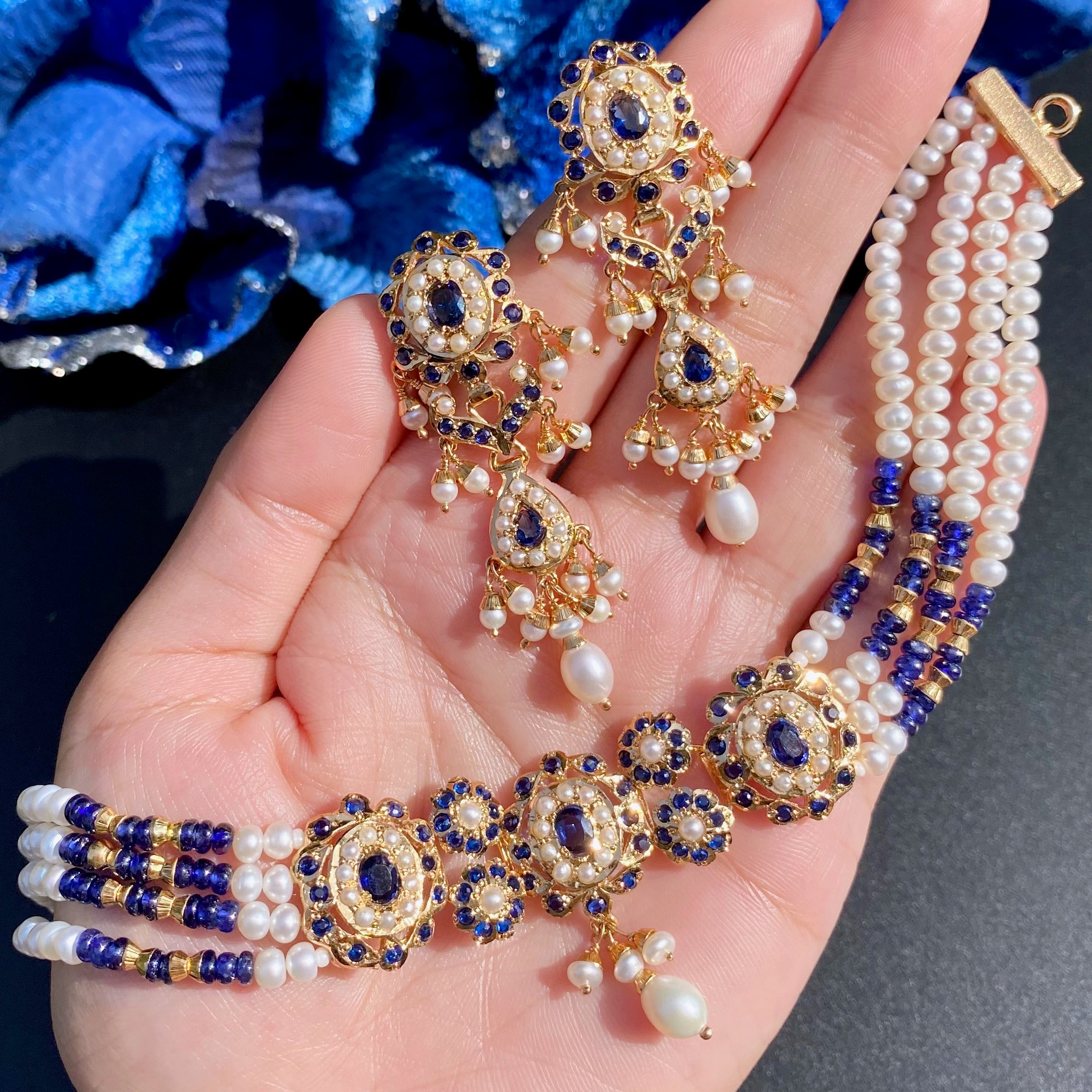 Premium Gold Plated Jadau Choker Set | Sterling Silver Base NS 436