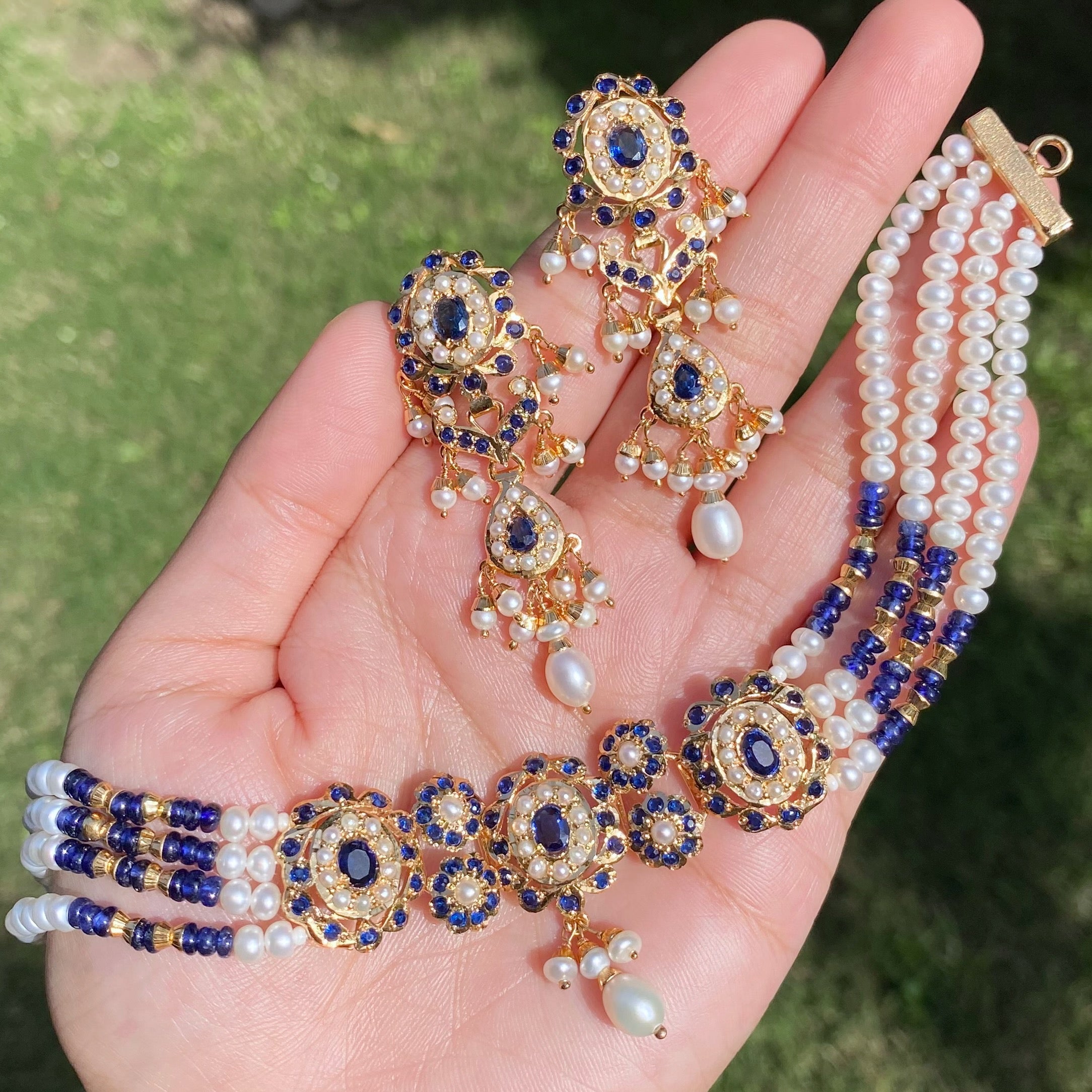 Premium Gold Plated Jadau Choker Set | Sterling Silver Base NS 436