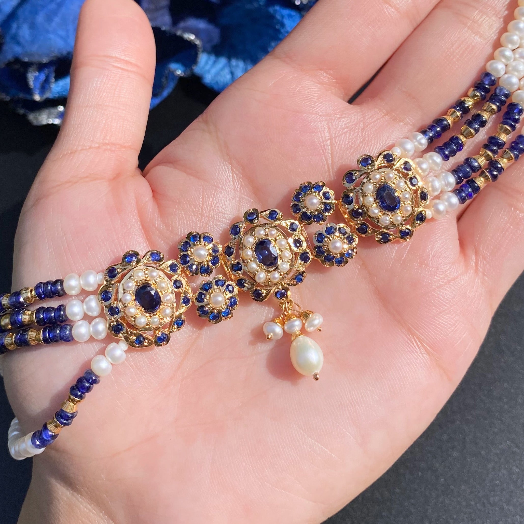 Premium Gold Plated Jadau Choker Set | Sterling Silver Base NS 436