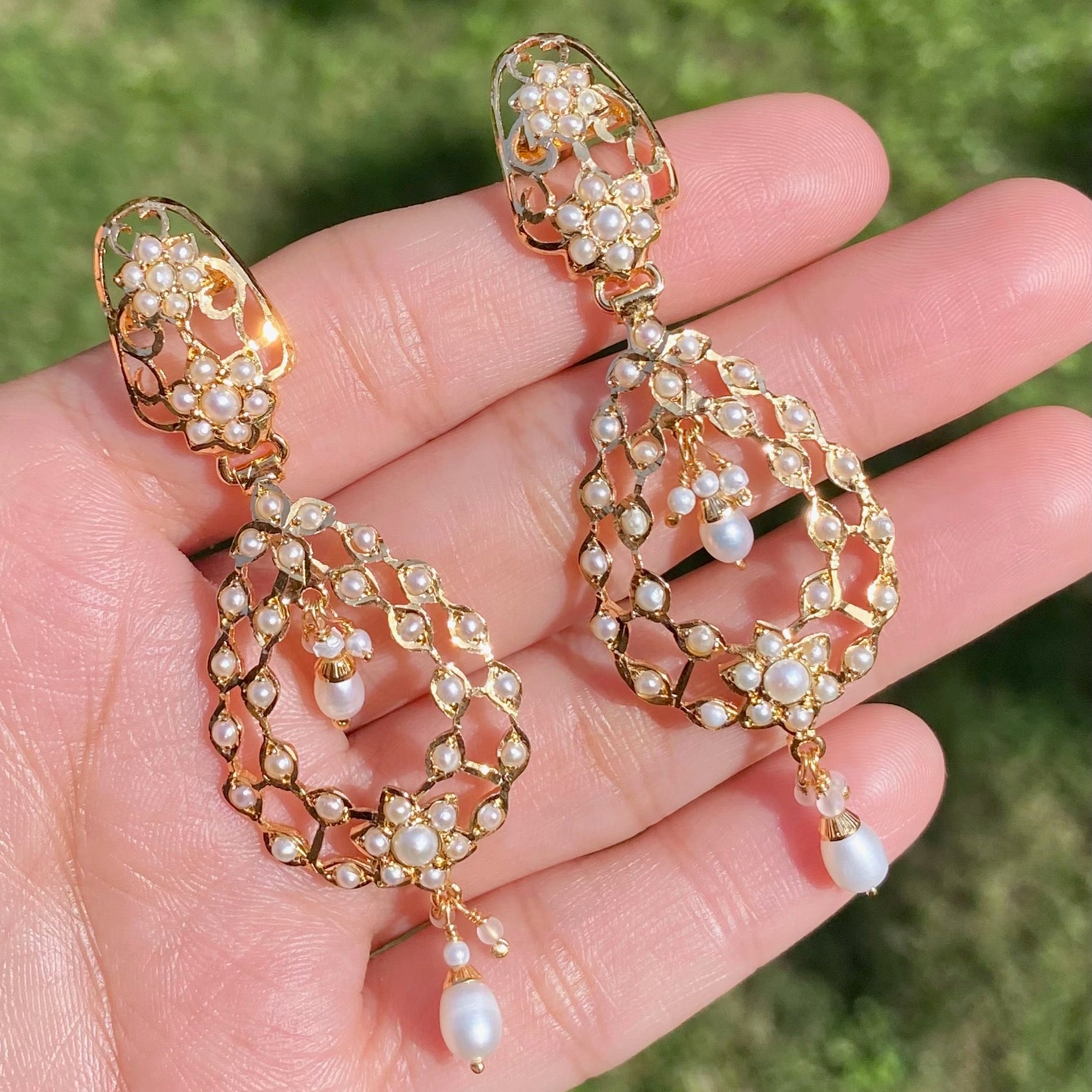 Premium Gold Plated Jadau Earrings | Sterling Silver Base ER 635