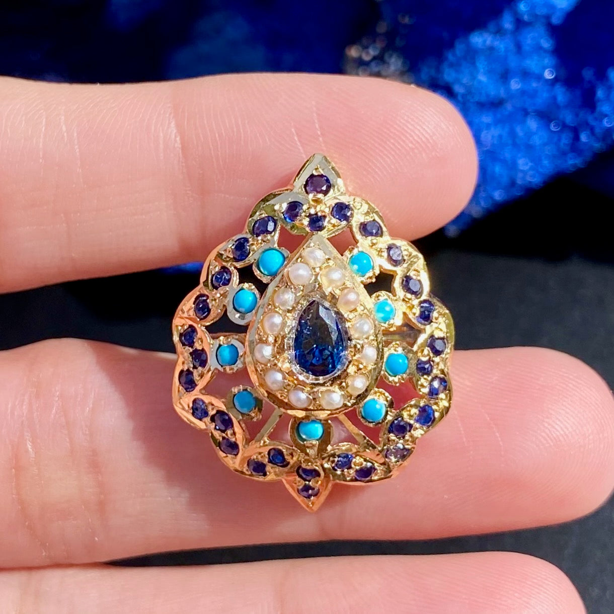 Premium Gold Plated Jadau Ladies Ring | Sterling Silver Base LR 110