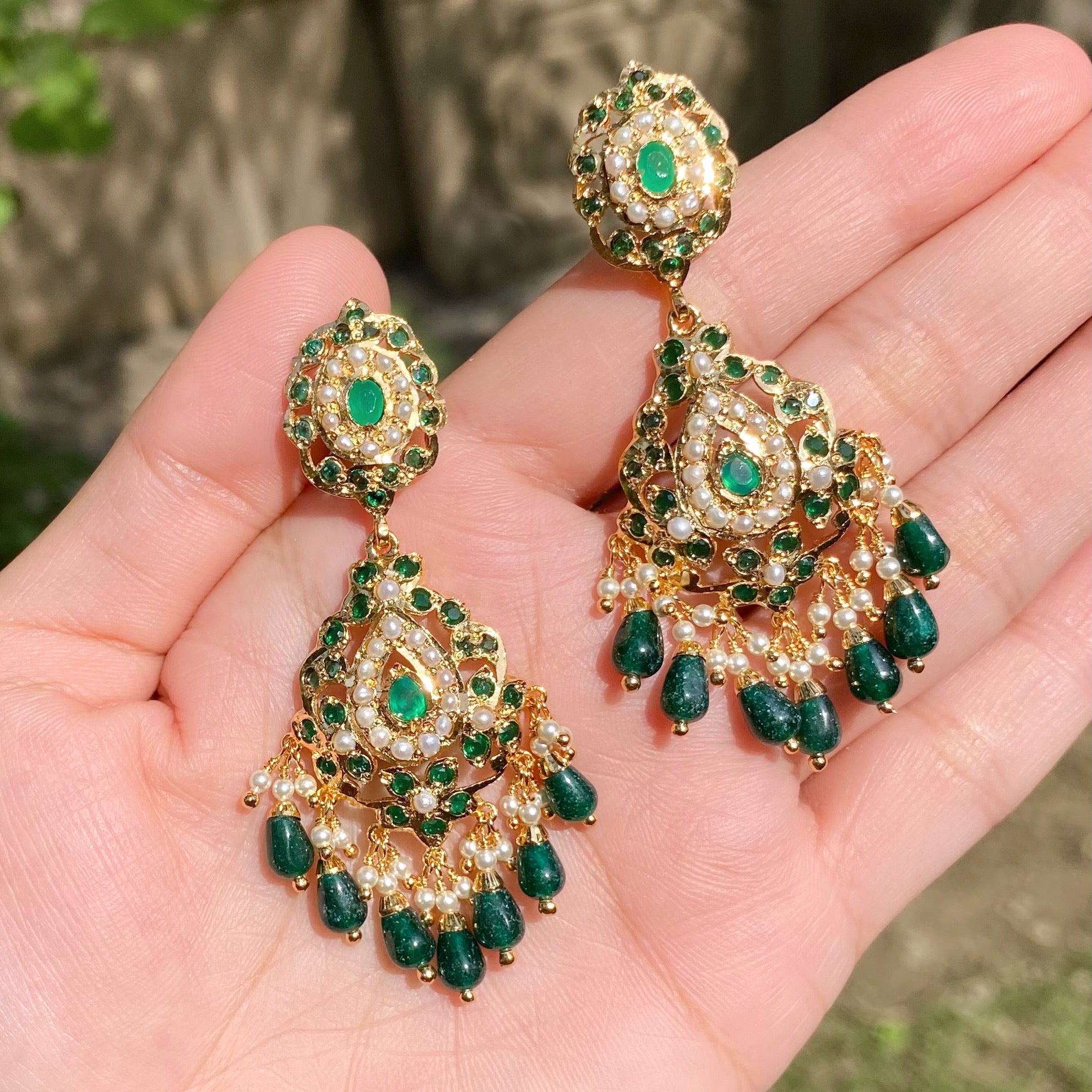 Green Jadau Earrings | Gold Plated on Brass BER 063