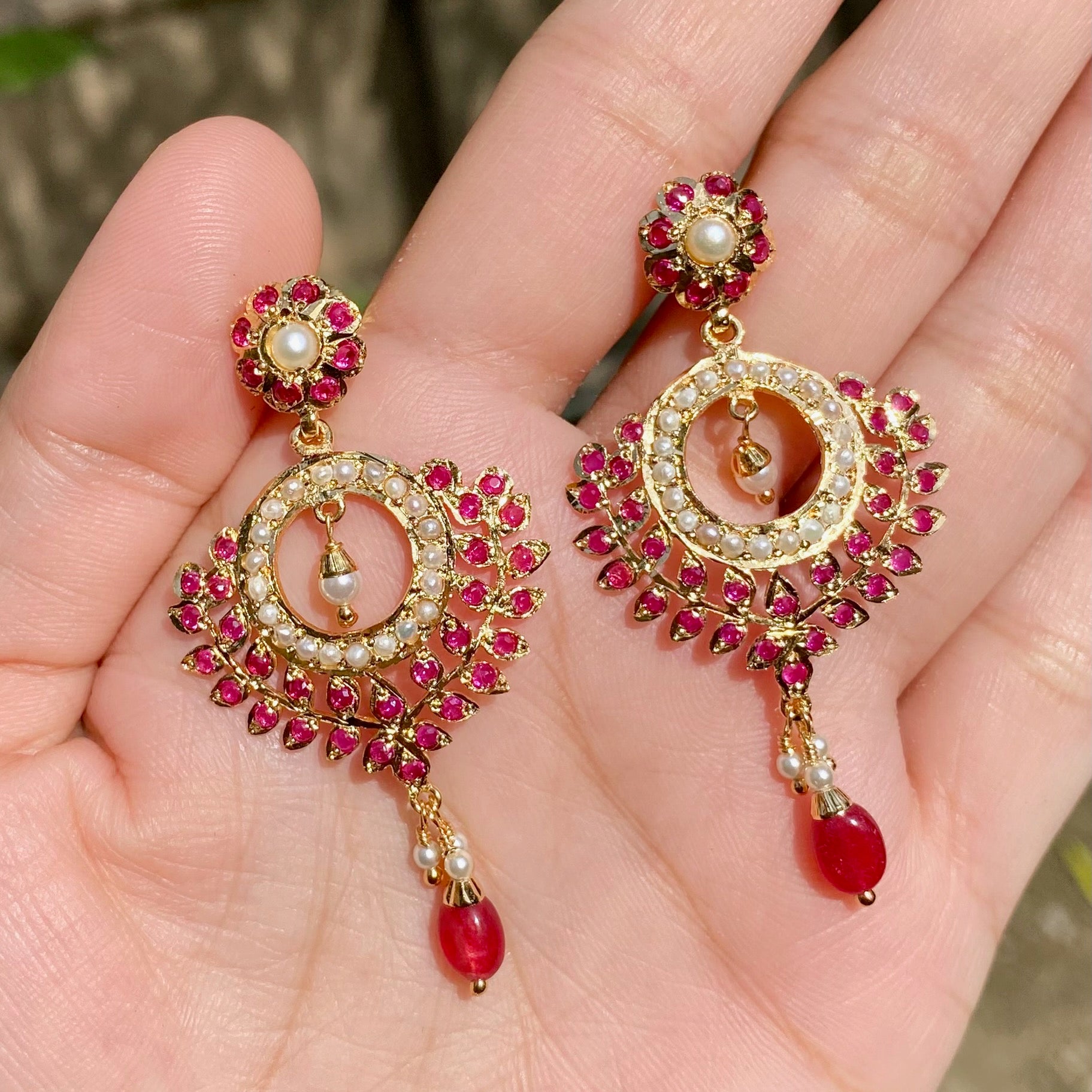 Red Stones & Pearl Chandbali Earrings BER 055