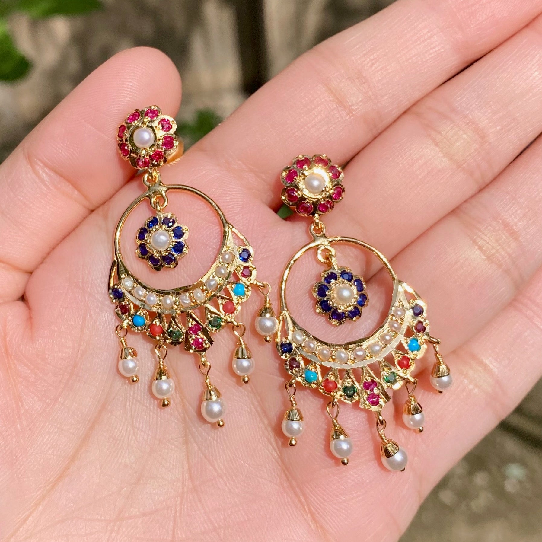 Cute Navratna Chandbali Earrings For Women BER 037