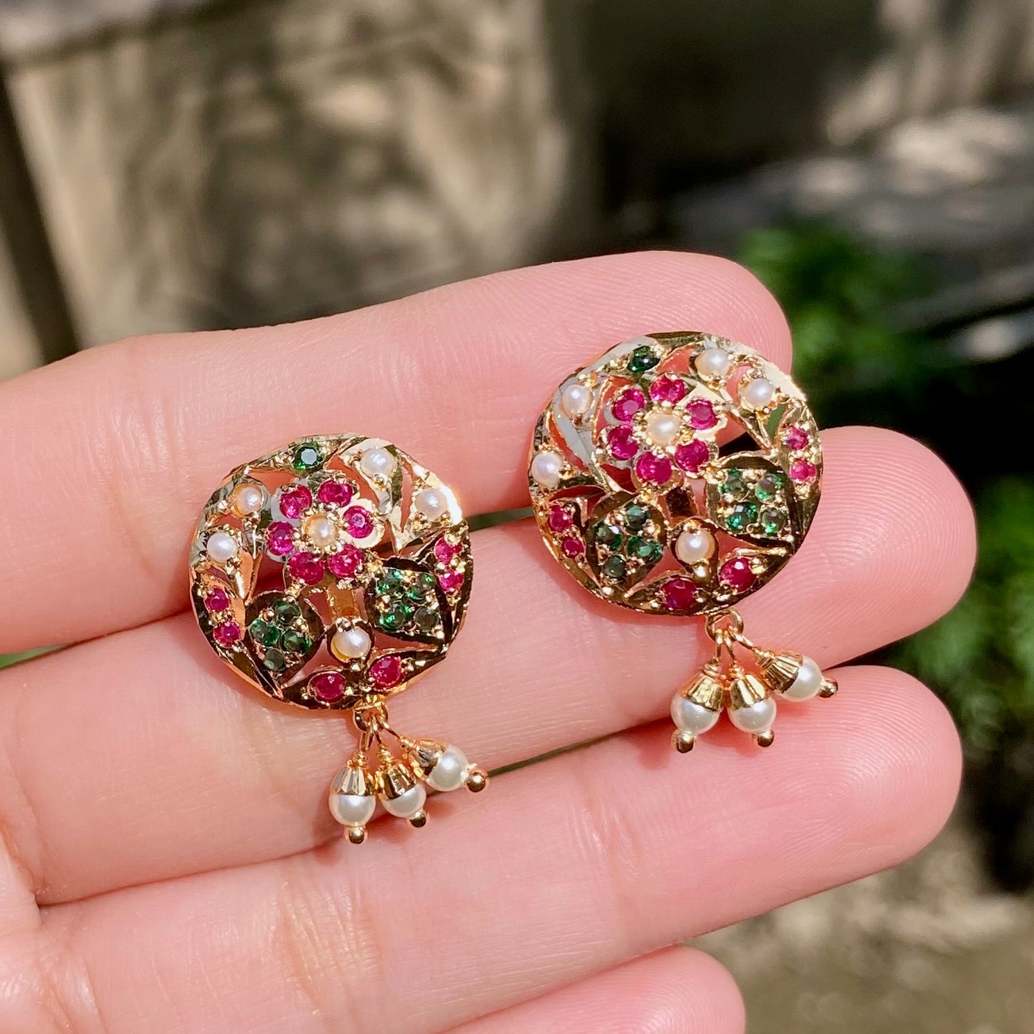 Multicolored Jadau Studs for Women | Artificial Jadau EarringsBER 042