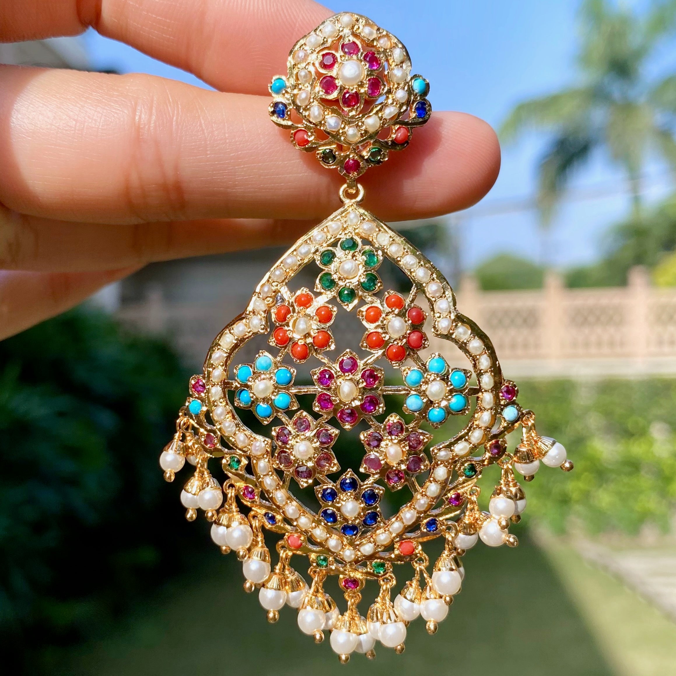 Large Navratna Earrings For Women | Gold Plated on Budget Friendly Metal Base BER 073