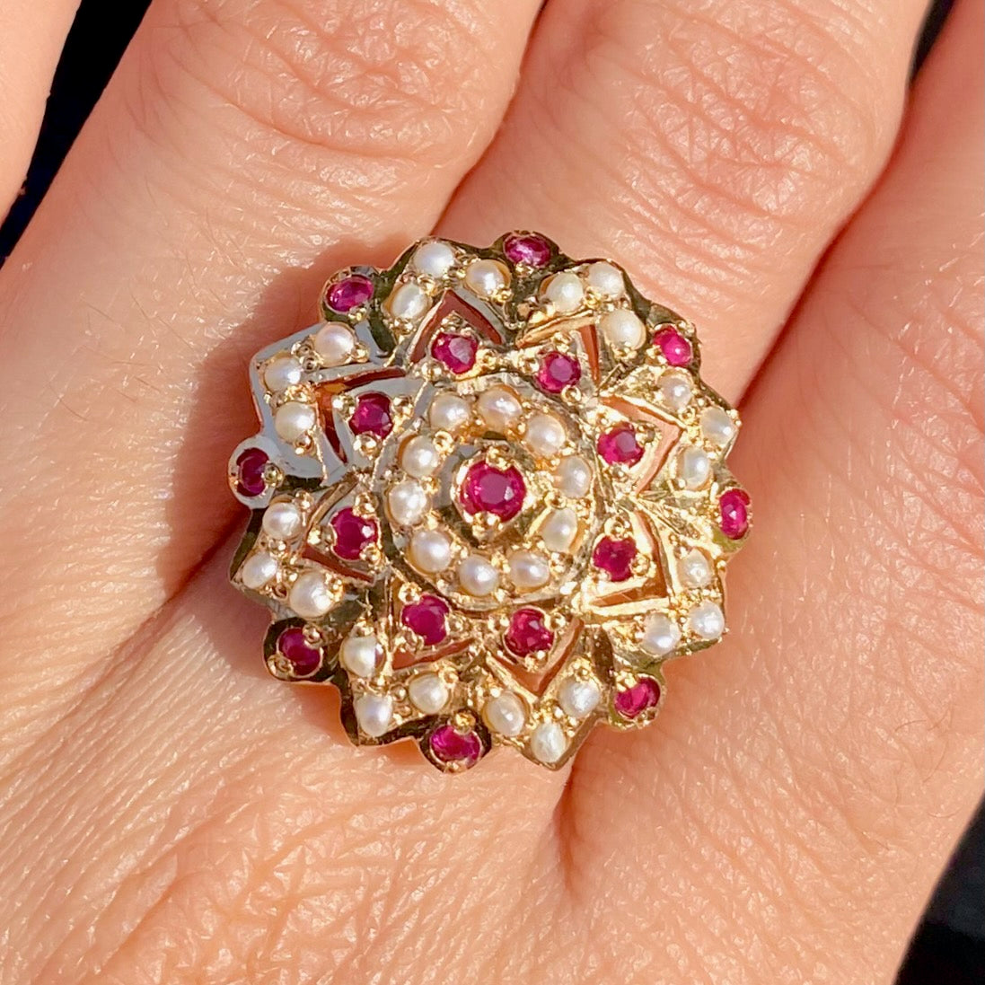 Jadau Cocktail Ring on Brass Base | Gold Plated Ladies' Ring BLR 020