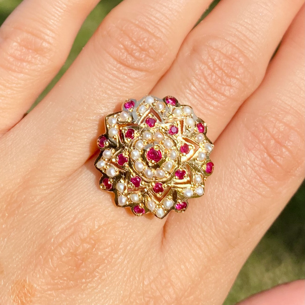 Jadau Cocktail Ring on Brass Base | Gold Plated Ladies' Ring BLR 020