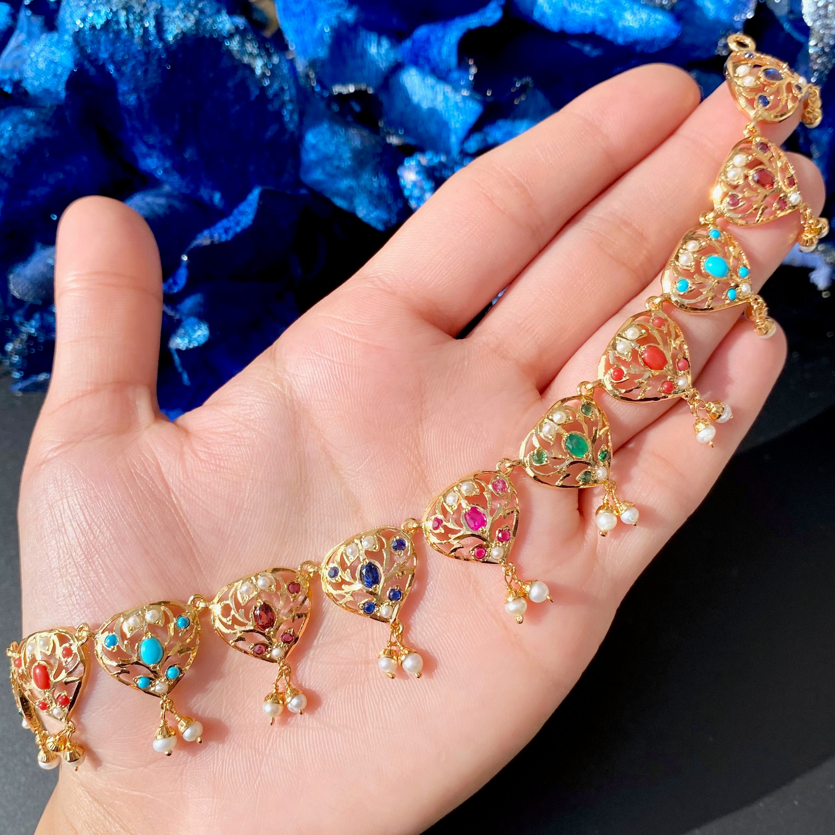 silver gold plated navratan necklace set