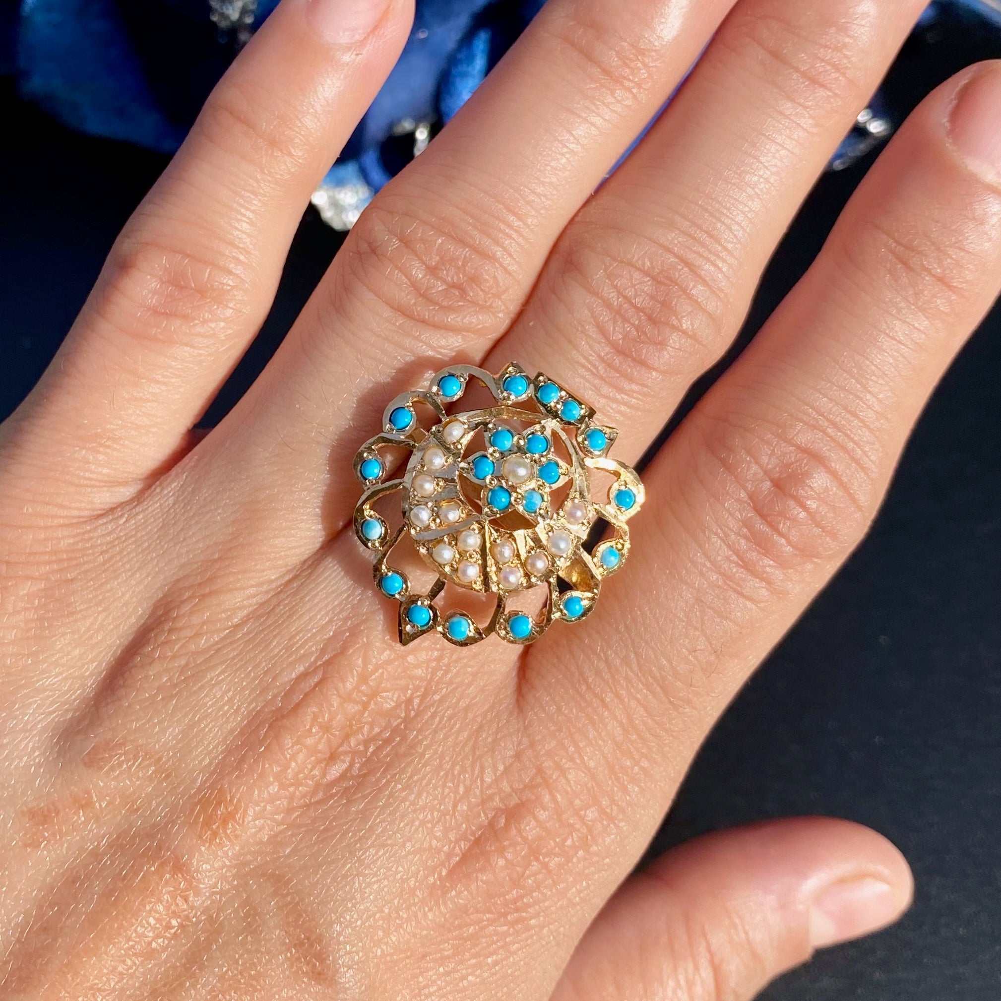 Jadau Ladies Ring With Pearl & Feroza BLR 022