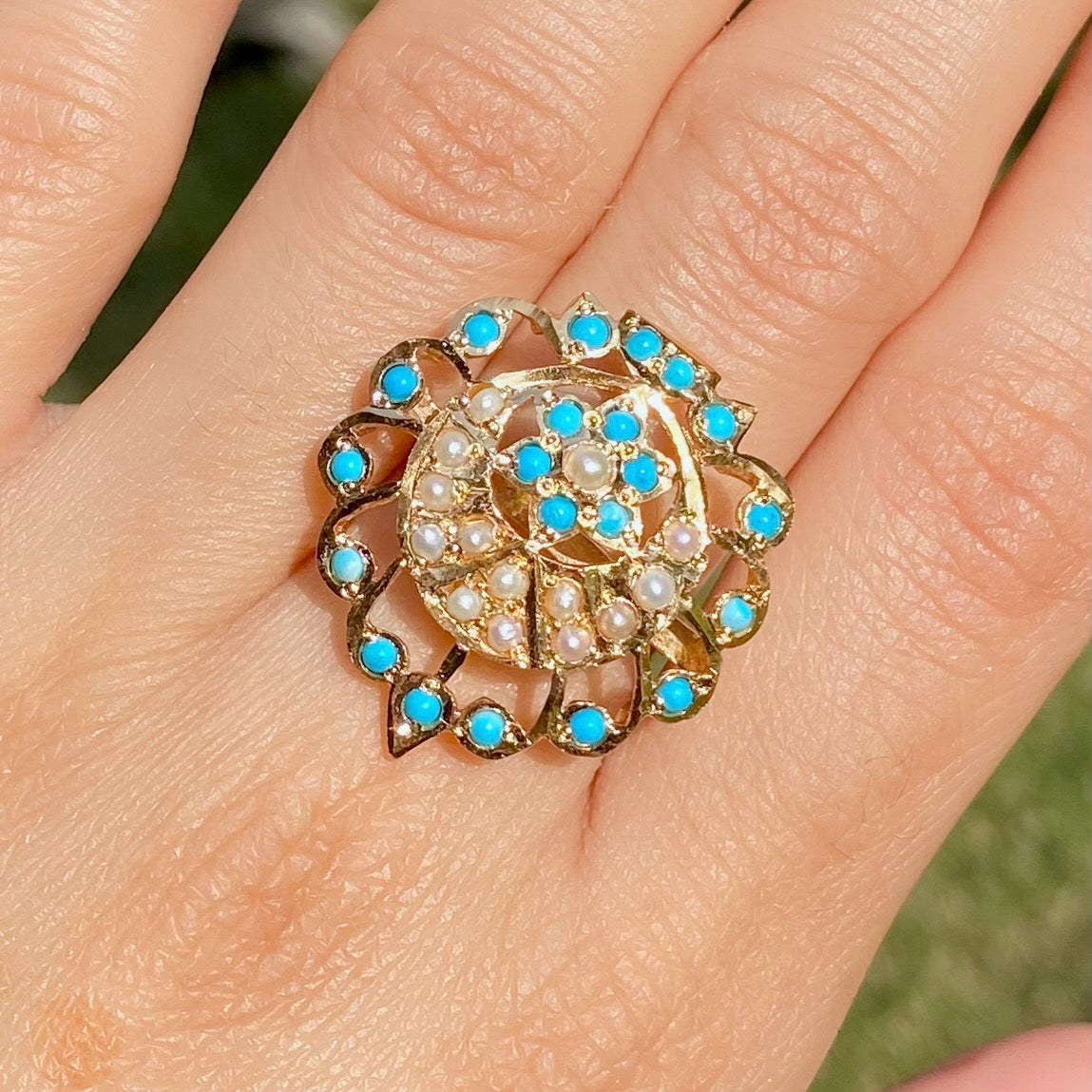 Jadau Ladies Ring With Pearl & Feroza BLR 022