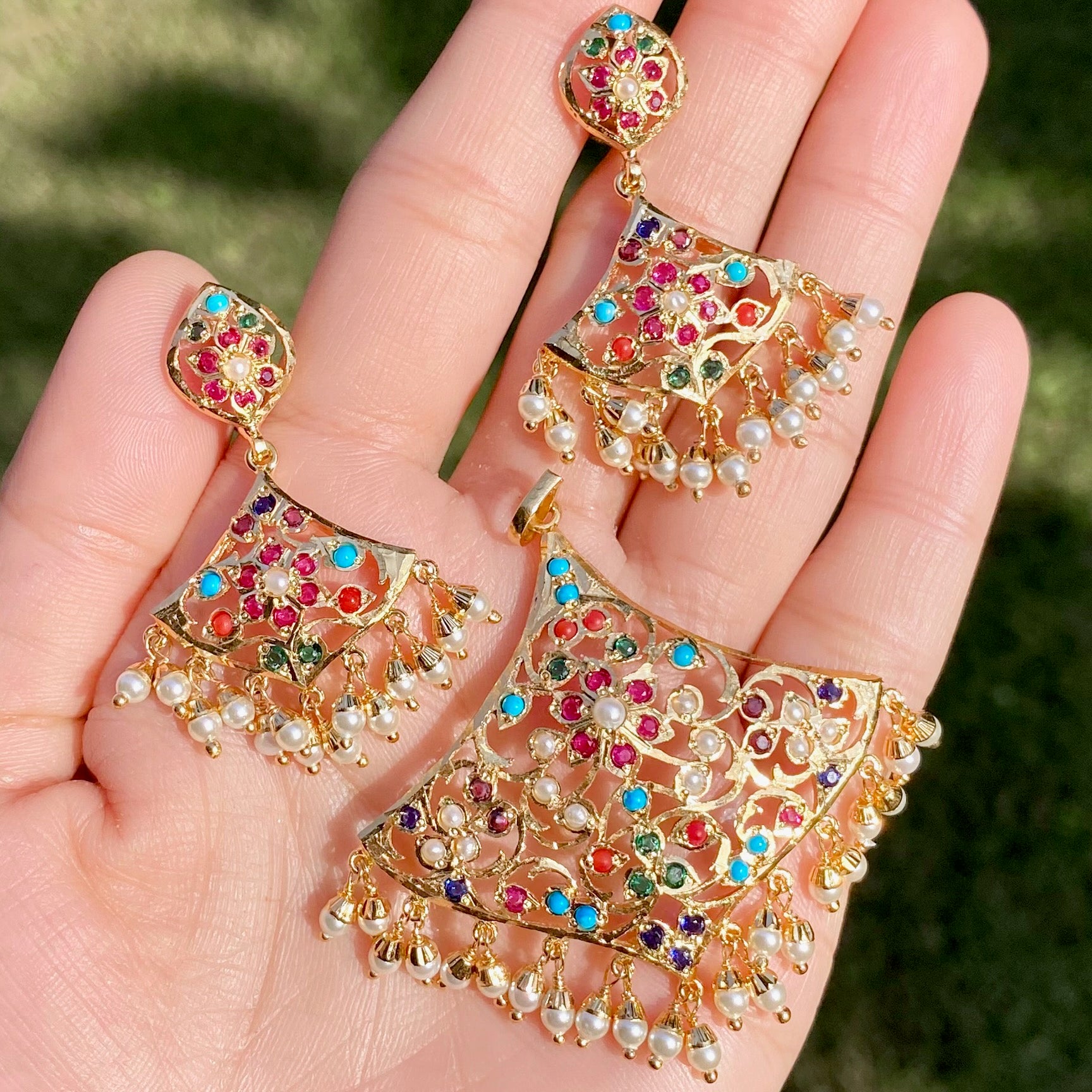 Navratna Pendant Set For Women | Gold Plated Artificial Jadau Set BPS 004