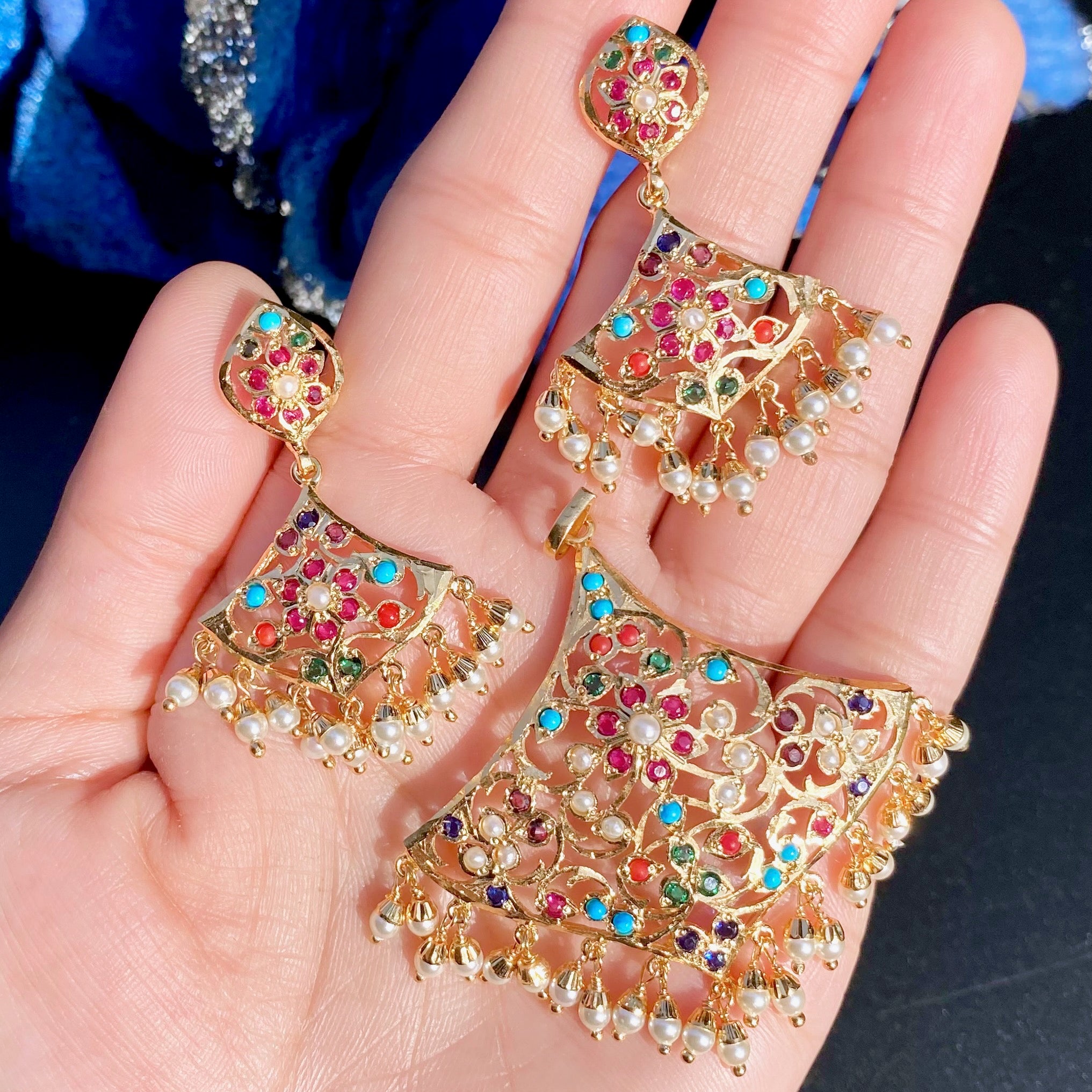 Navratna Pendant Set For Women | Gold Plated Artificial Jadau Set BPS 004