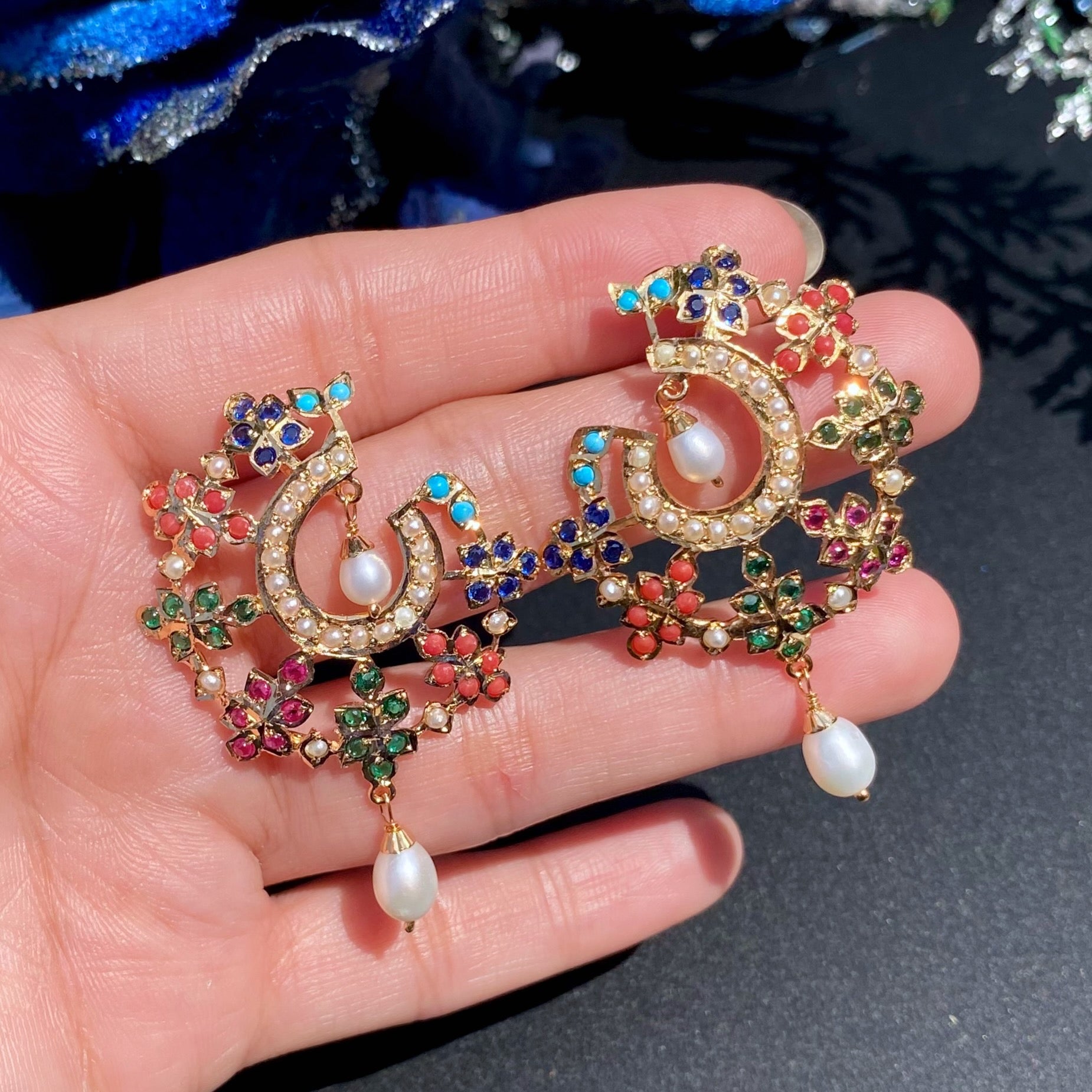 navratan studs gold plated silver