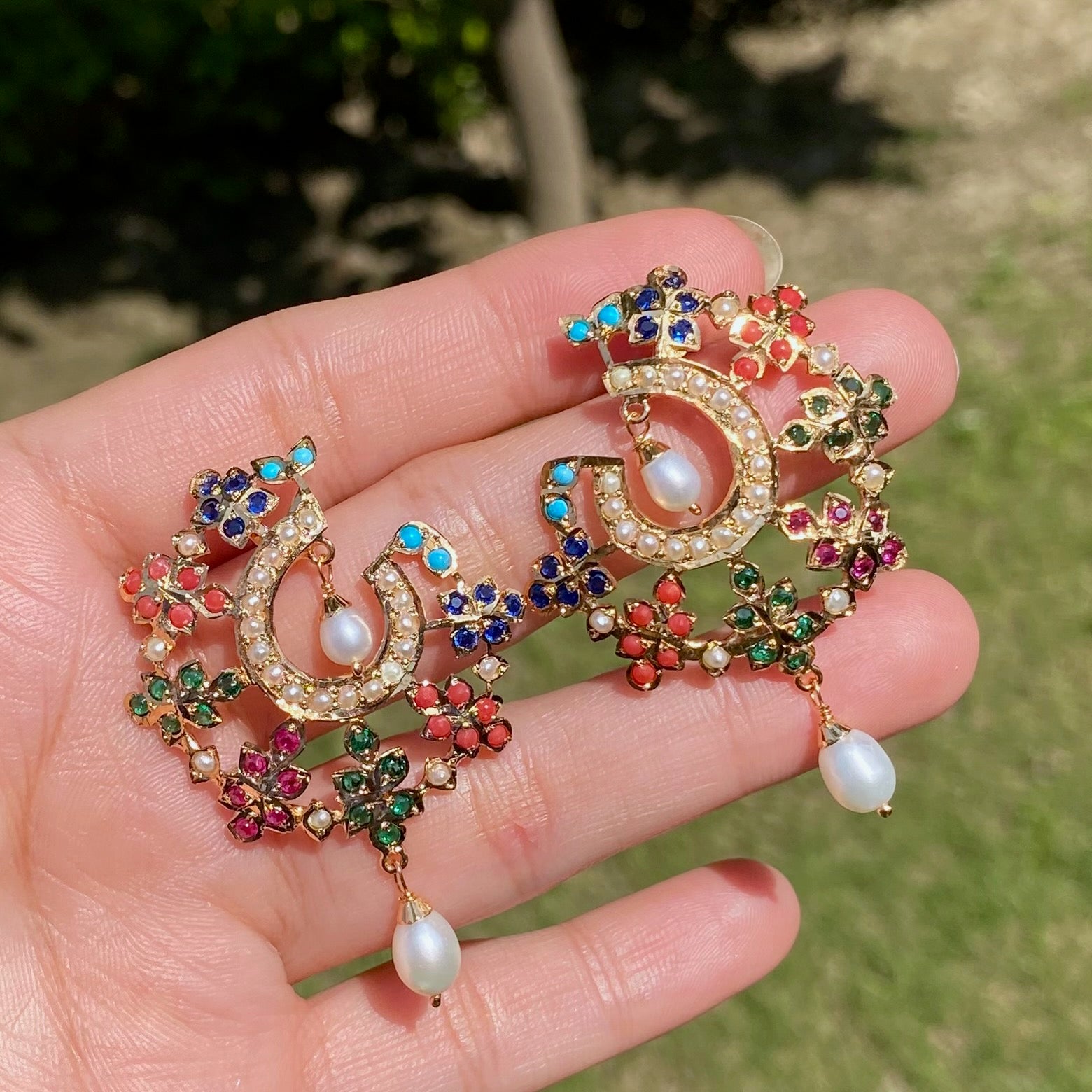 navratan studs gold plated silver