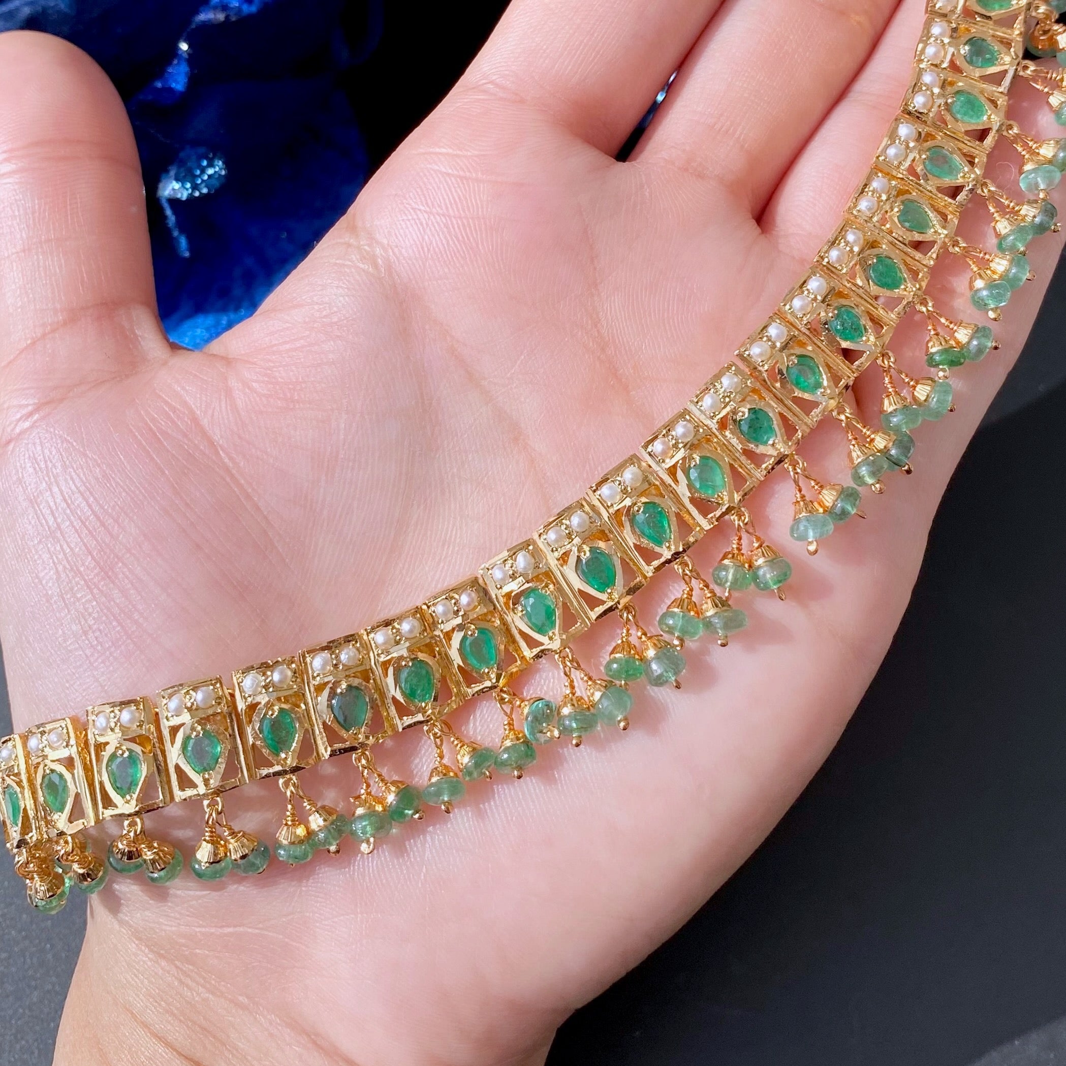 emerald necklace set gold plated