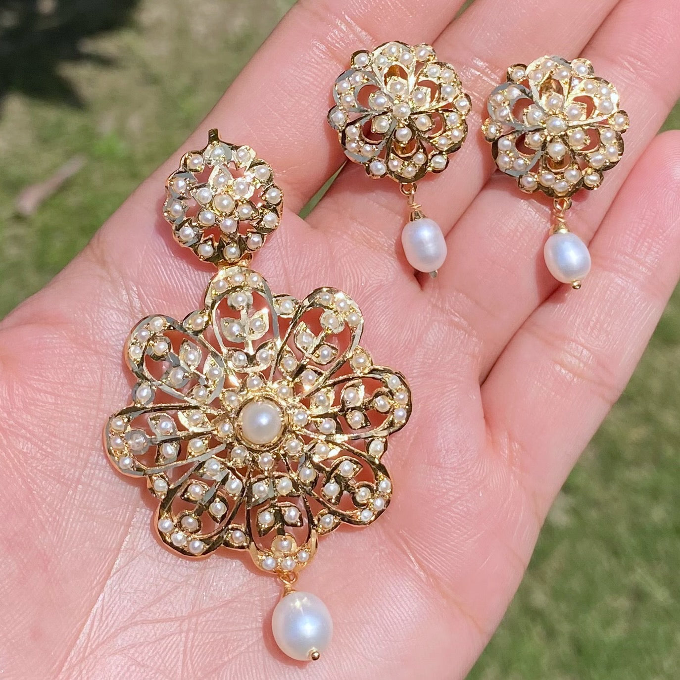 pearl locket set gold plated