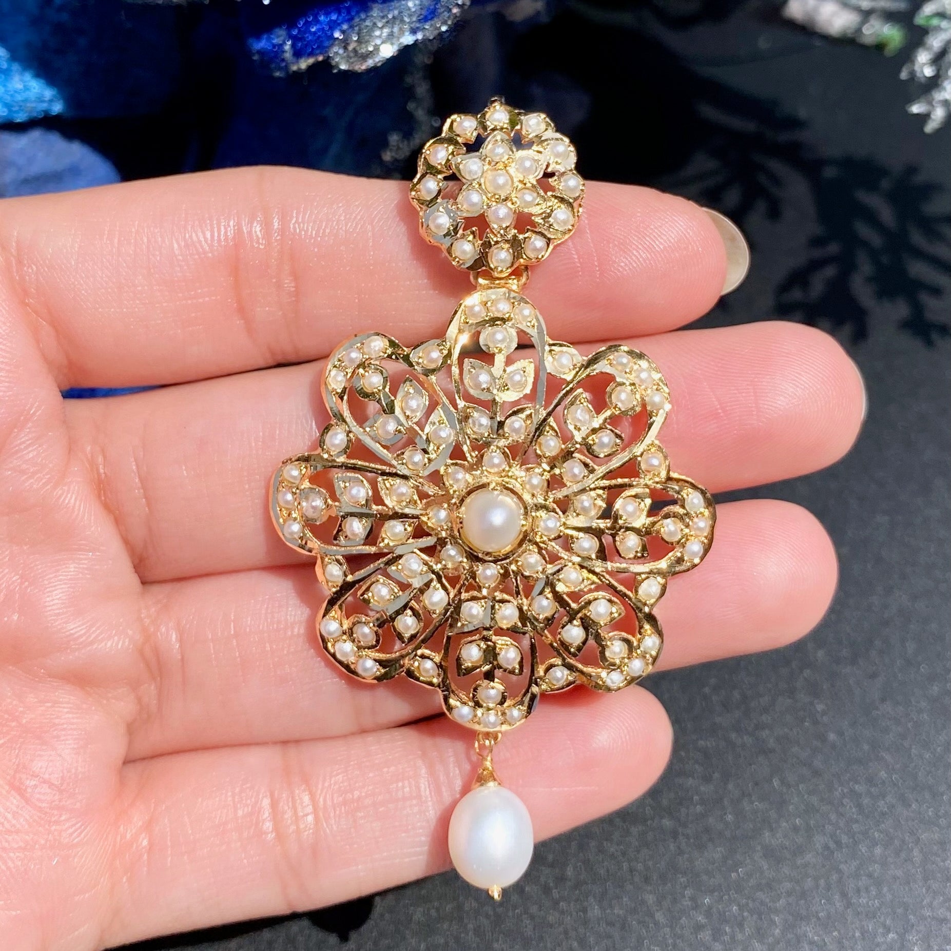 pearl locket set gold plated