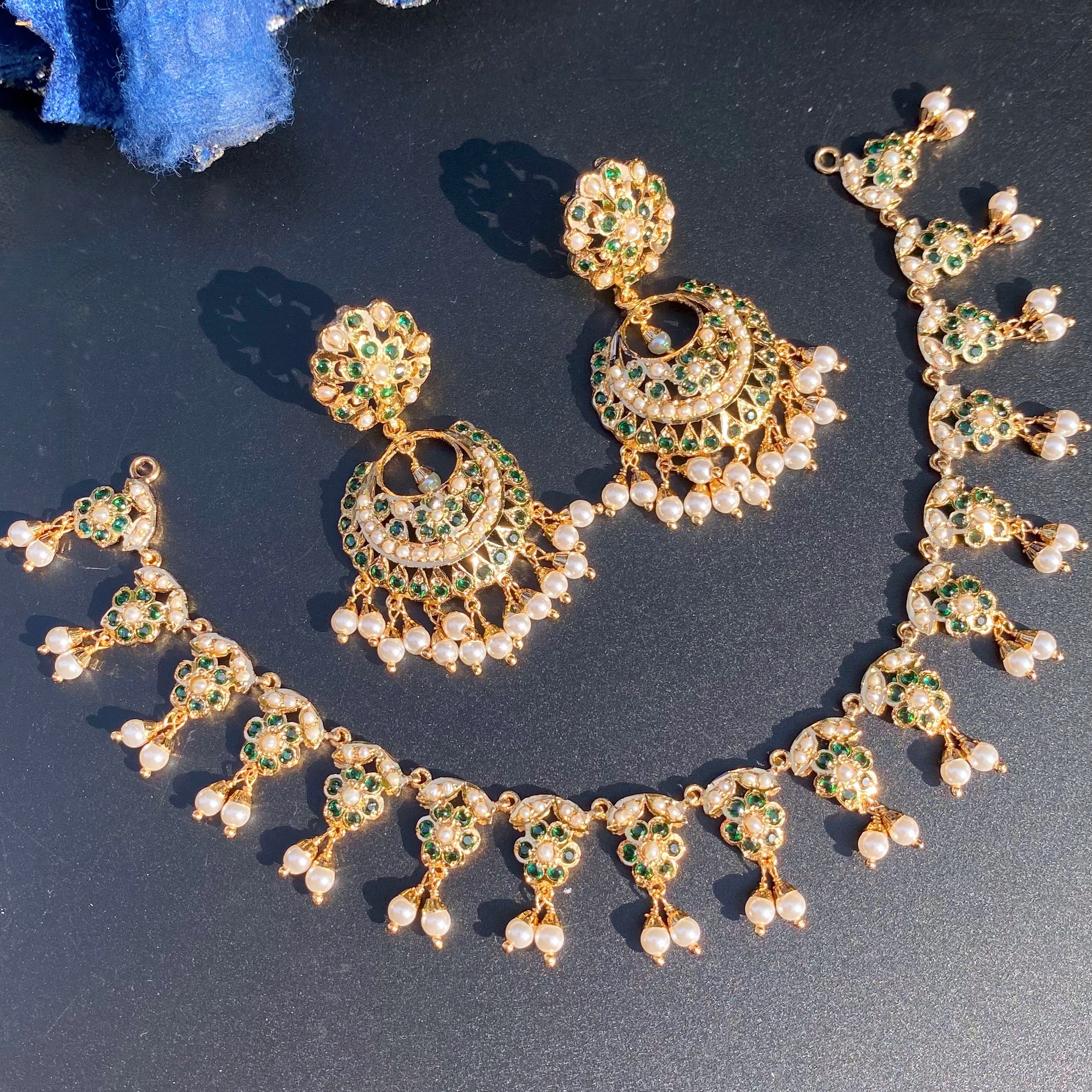 Artificial Jadau Necklace Set With Chandbali Earrings | Gold Plated BNS 002