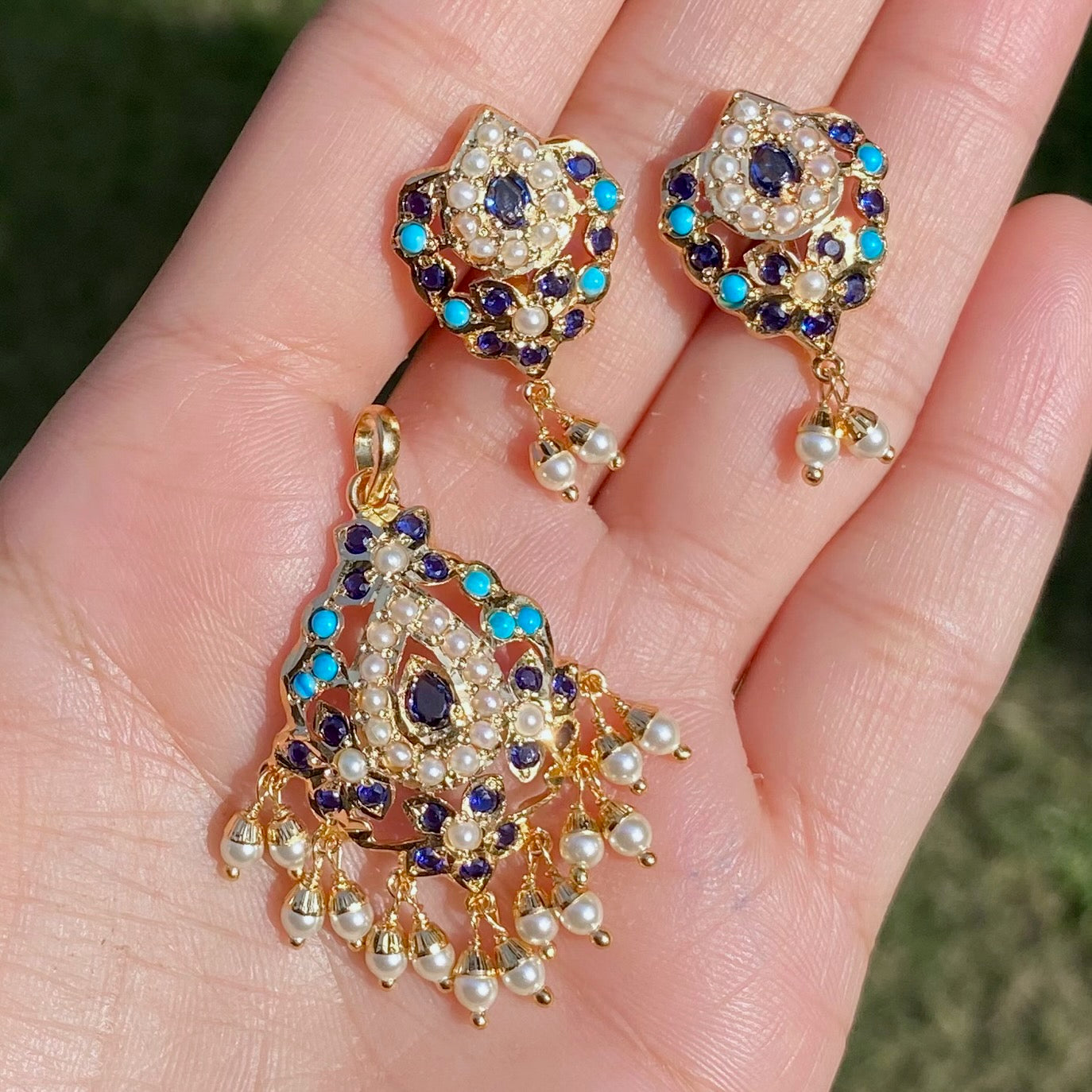 Pendant & Earrings | Artificial Jadau Jewelry Set BPS 001