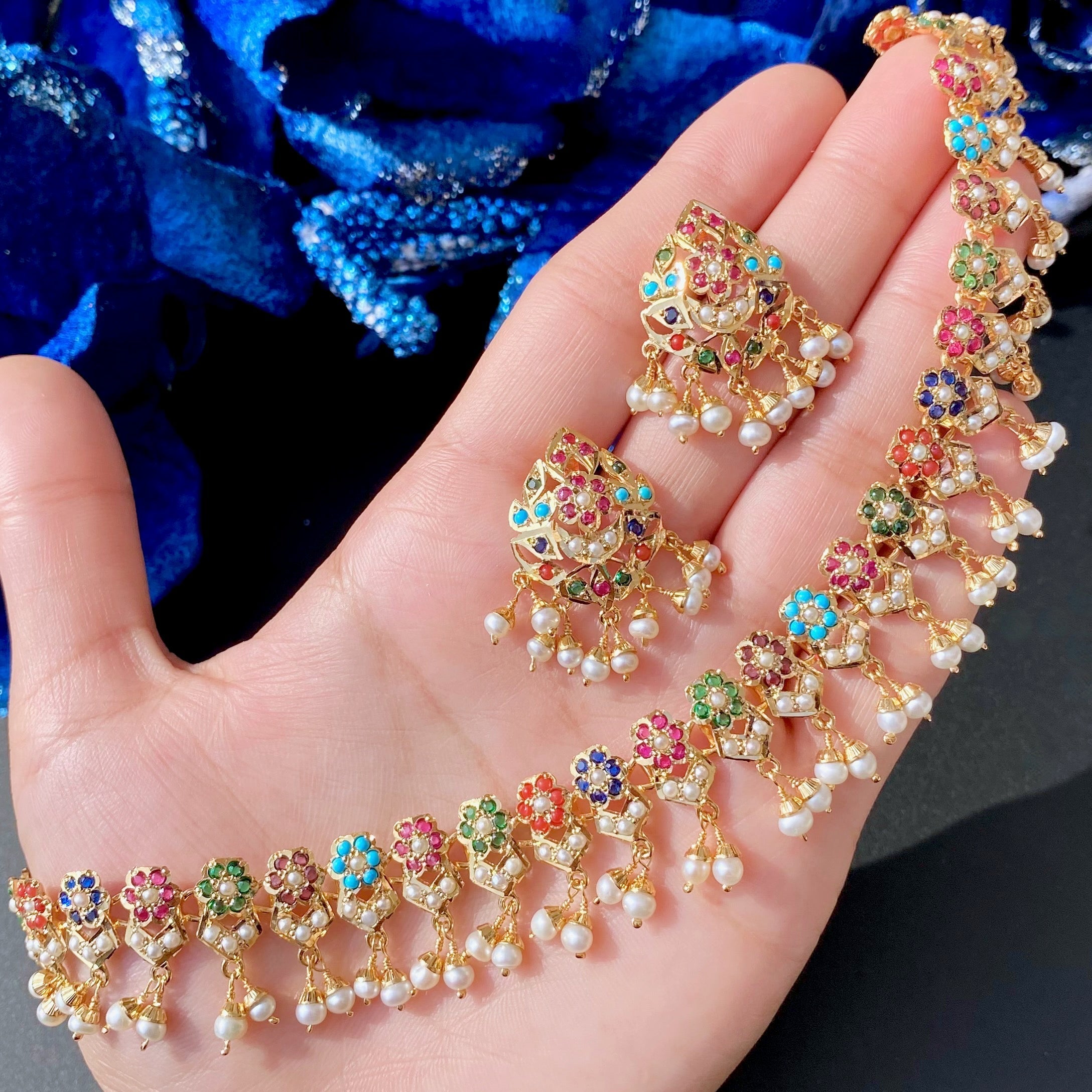 delicate designer navratna necklace