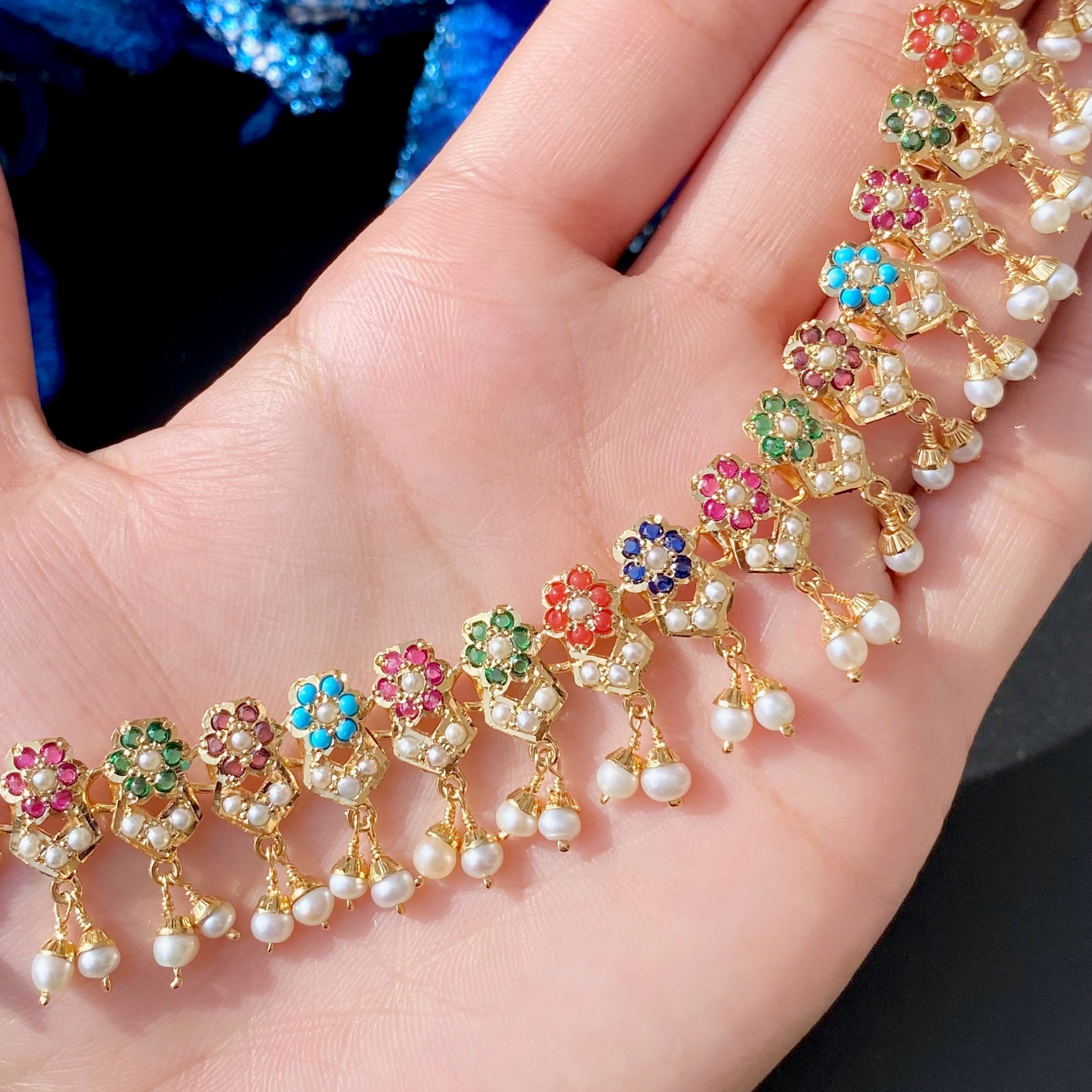 delicate designer navratna necklace