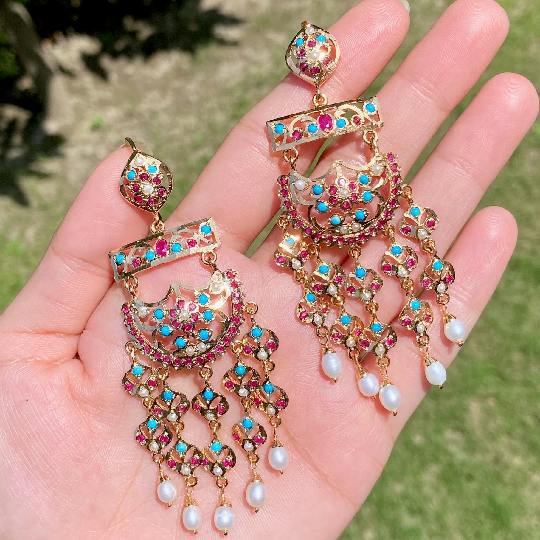 Dubai Style Dangler Earrings | Gold Plated on Silver ER 488